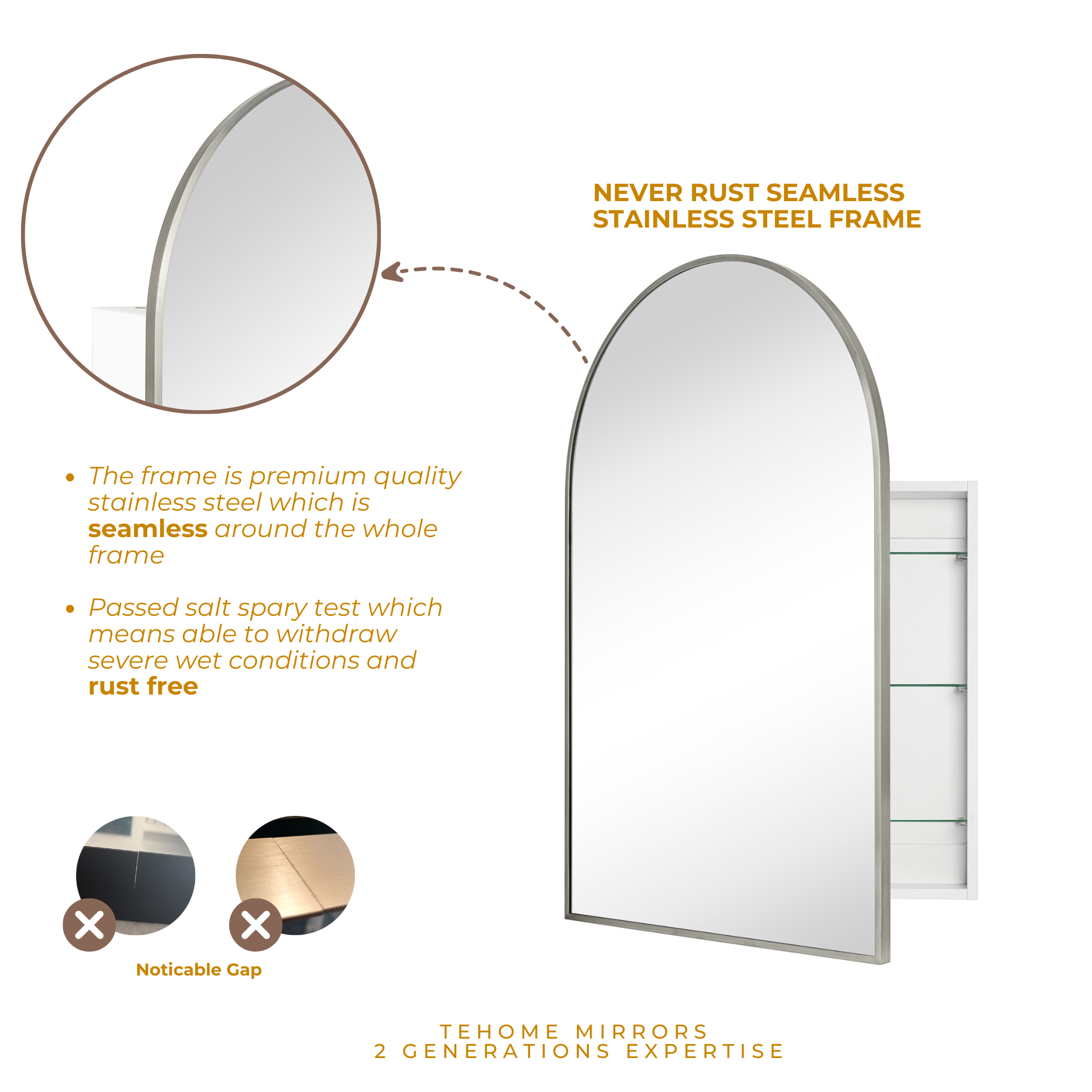Arched Bathroom Medicine Cabinet with Mirror Recessed and Surface Mount Medicine Cabinet Mirror