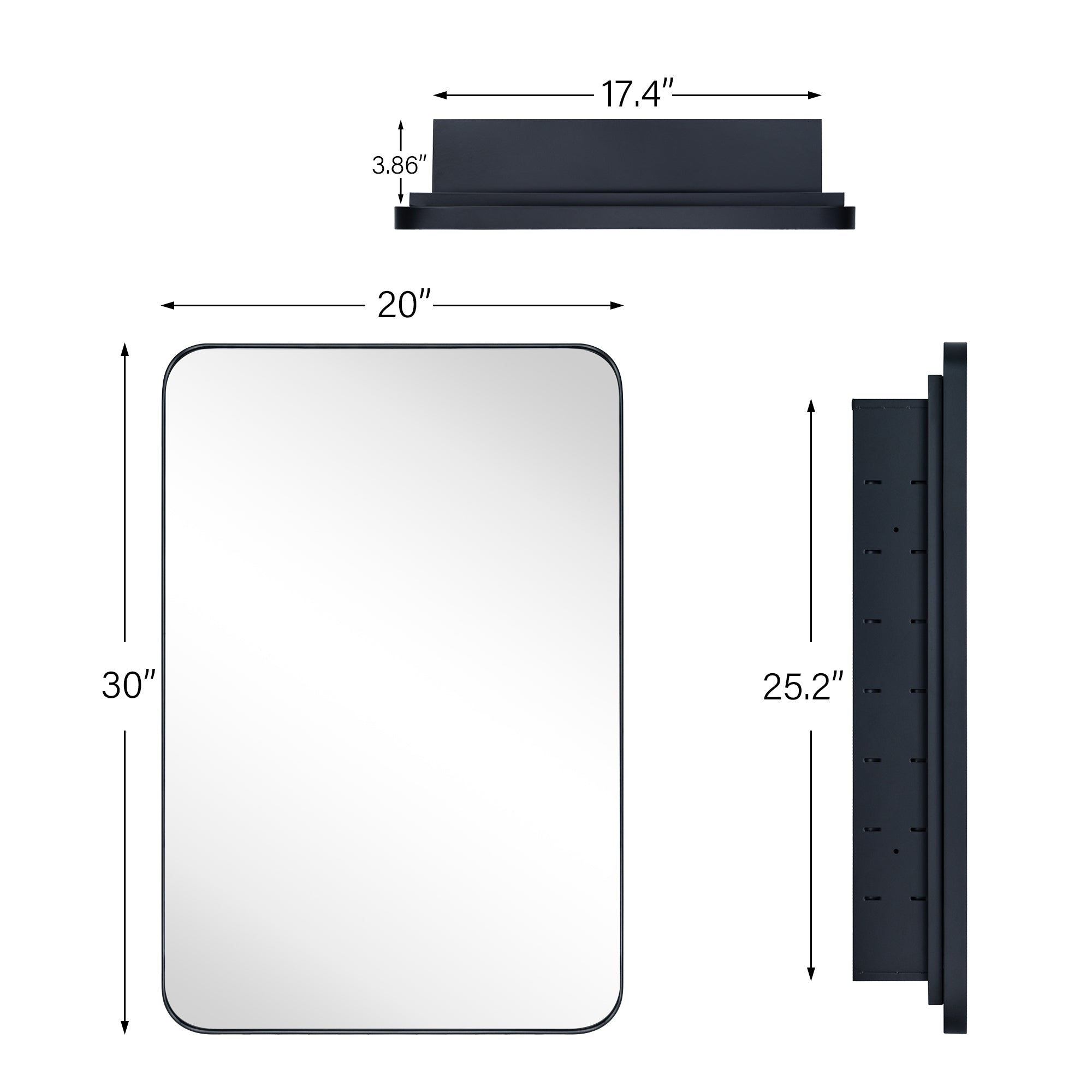 Rounded Rectangular Stainless Steel Recessed Framed Medicine Cabinet with Mirror