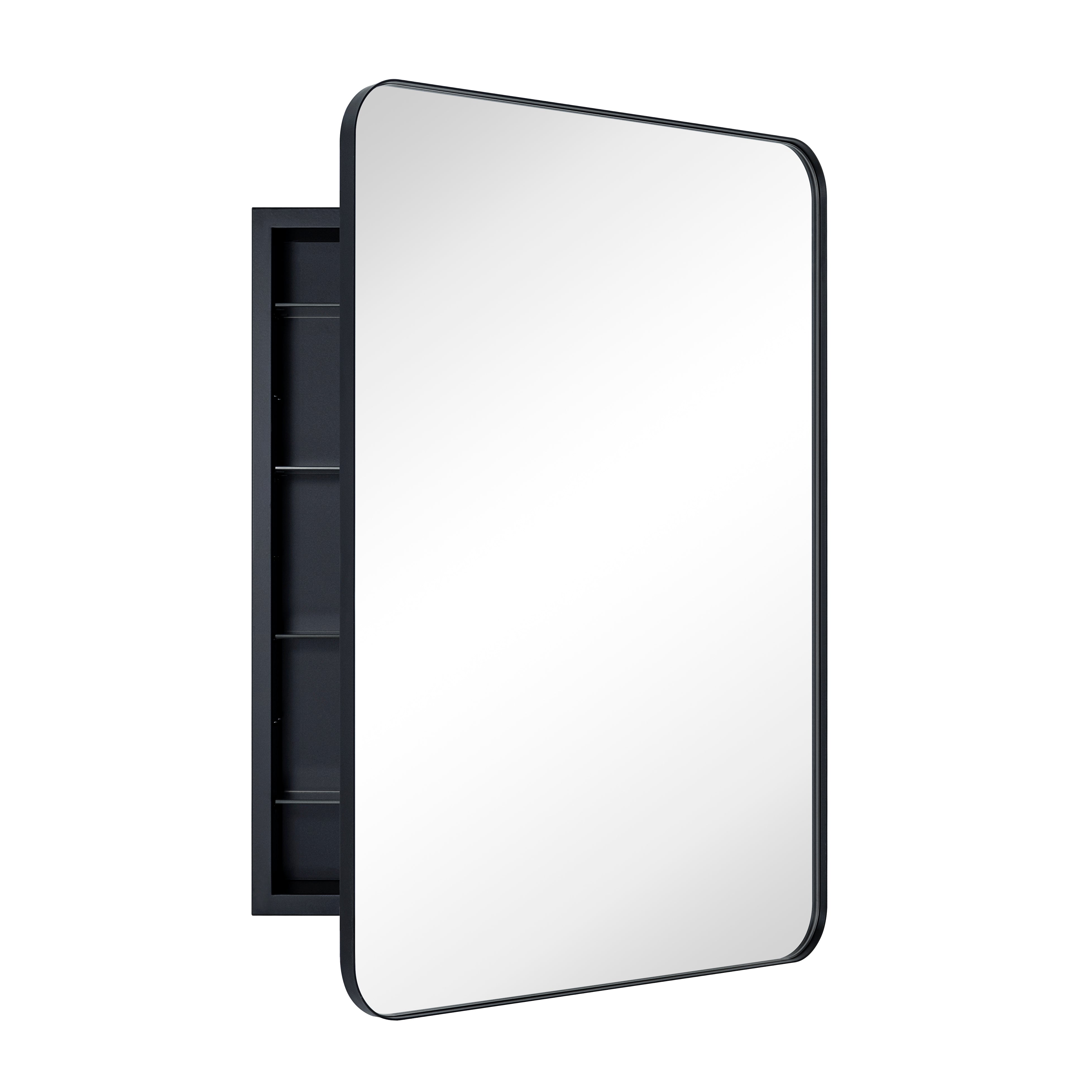 Rounded Rectangular Stainless Steel Recessed Framed Medicine Cabinet with Mirror
