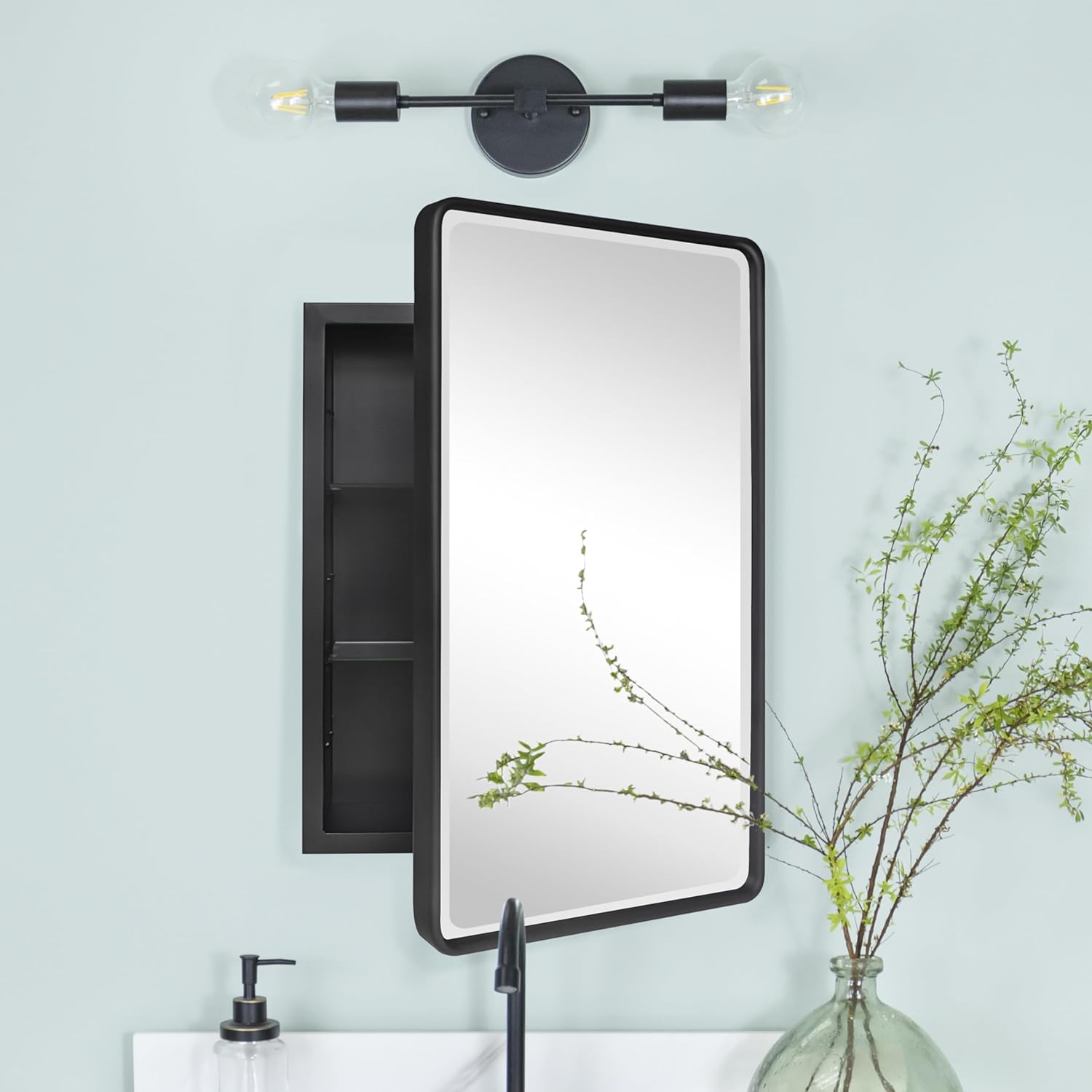 Recessed Rectangular Metal Framed Bathroom Medicine Cabinets with Mirror