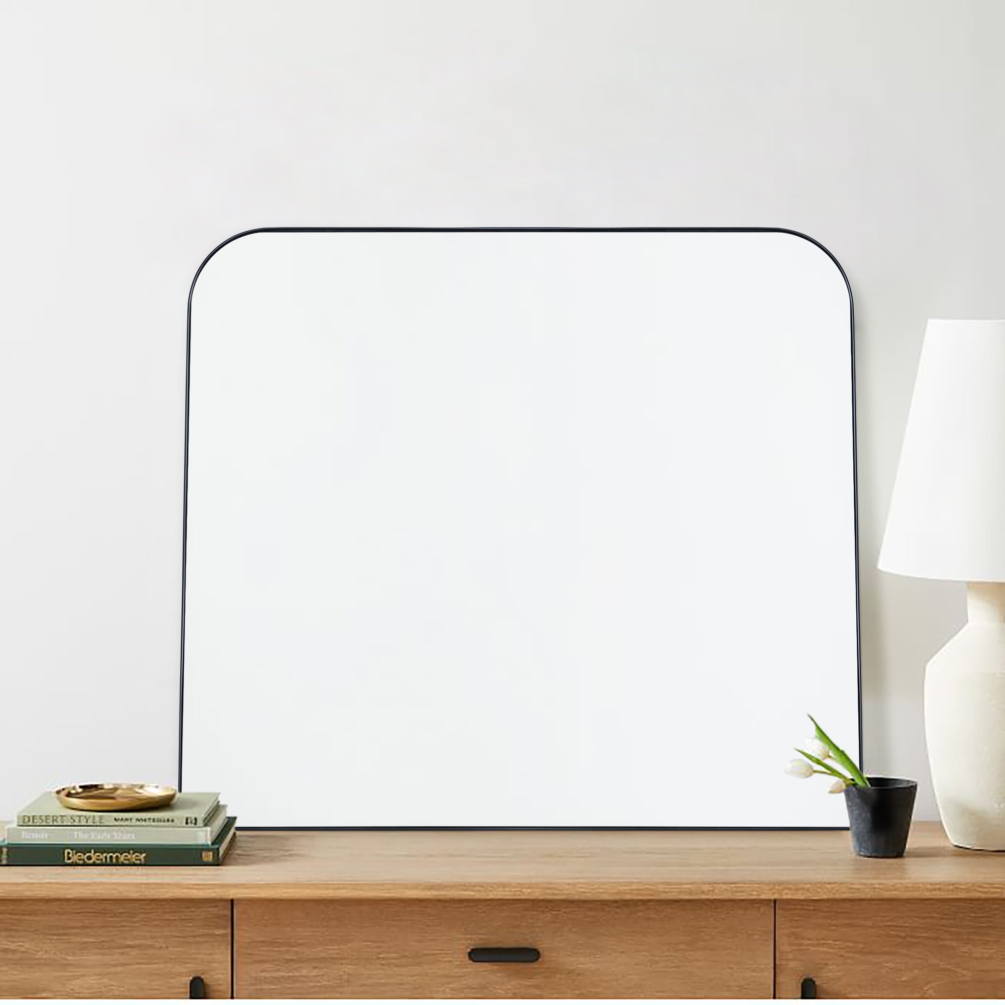 Rounded Corner Mantel Framed Wall Mounted Bathroom Mirror