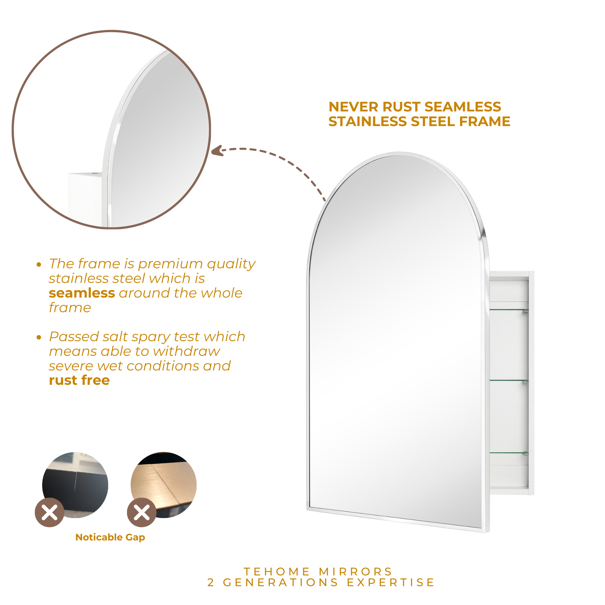 Arched Bathroom Medicine Cabinet with Mirror Recessed and Surface Mount Medicine Cabinet Mirror