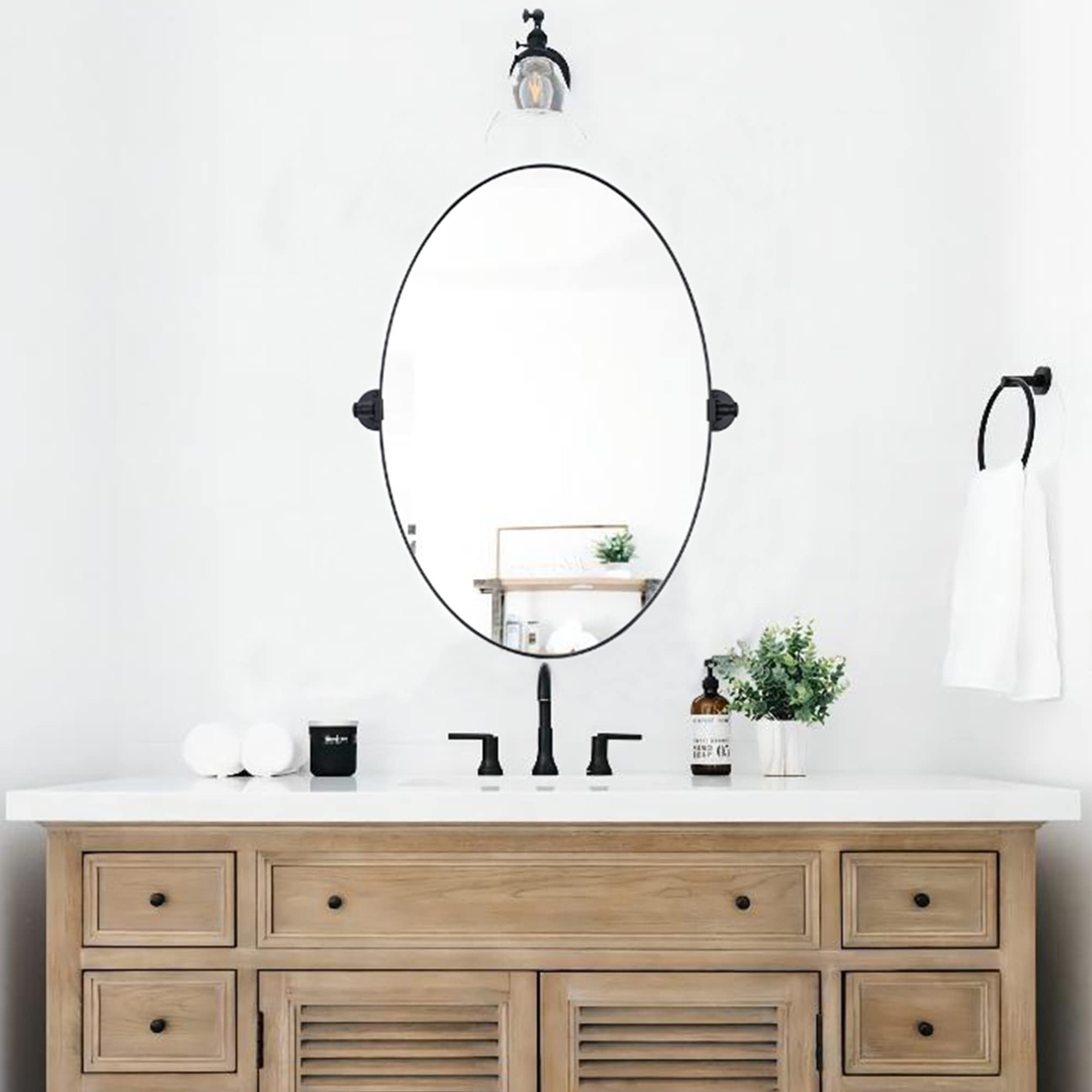Pivoting Oval Mirror Tilt Mirror for Bathroom Swivel Metal Framed Wall Mounted Bathroom Vanity Mirror