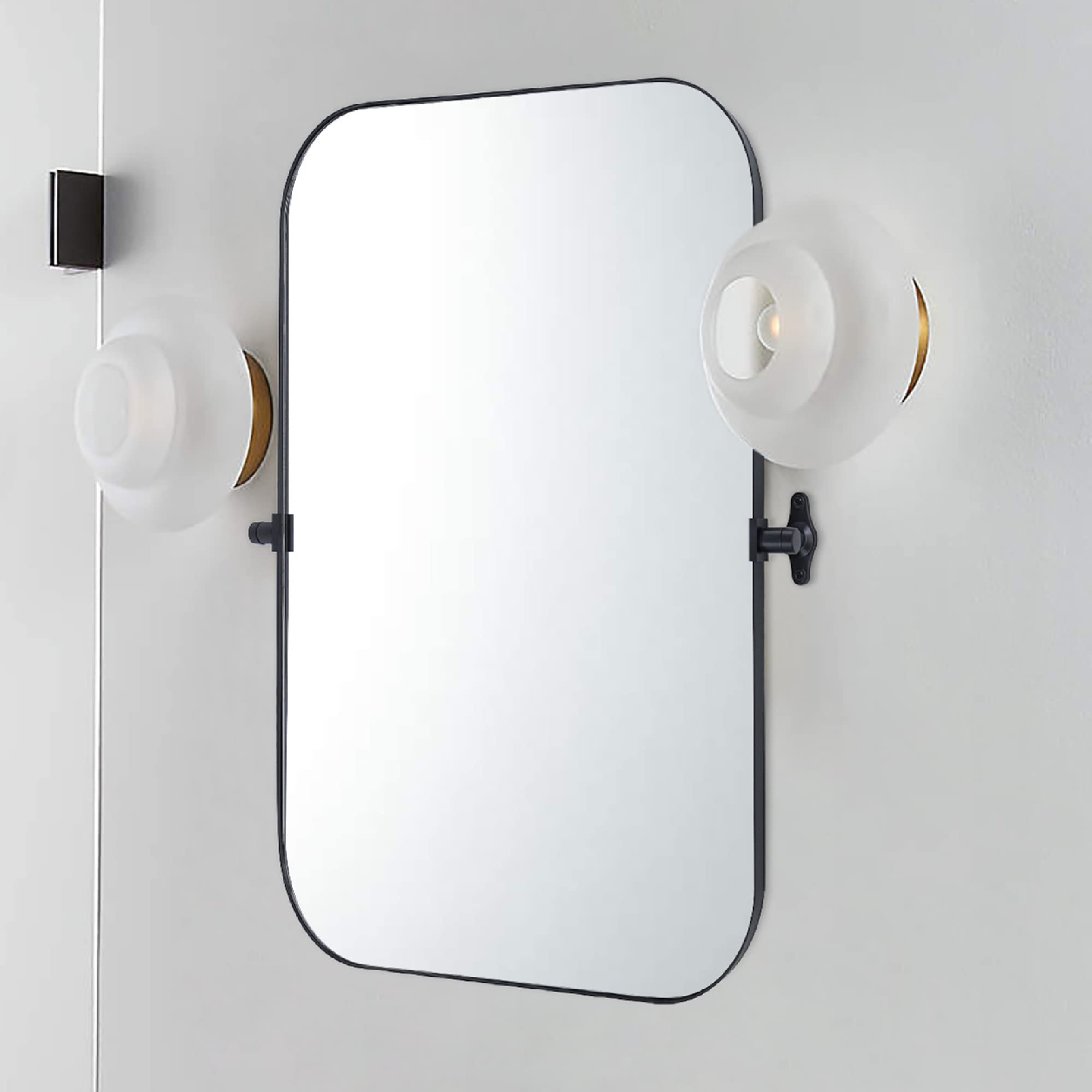 Rectangular Stainless Steel Framed Pivoting Wall Mounted Bathroom Vanity Mirror
