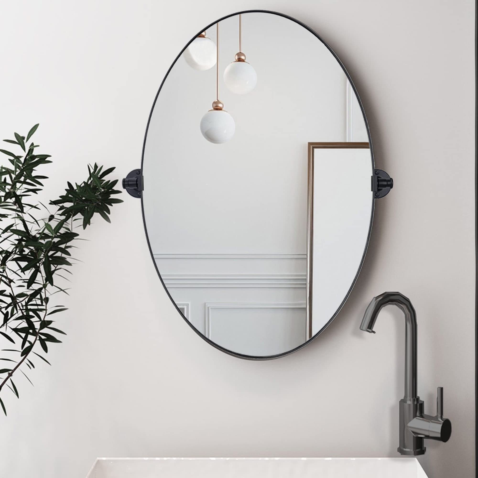 Pivoting Oval Mirror Tilt Mirror for Bathroom Swivel Metal Framed Wall Mounted Bathroom Vanity Mirror