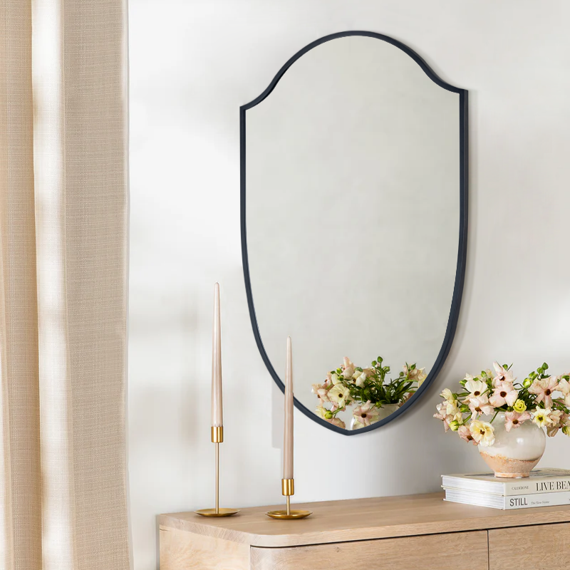 TEHOME Irregular Arched Metal Bathroom Mirror Accent Asymmetrical Mirror for Bathroom Vanity, Dresser, Mantel or Bedroom