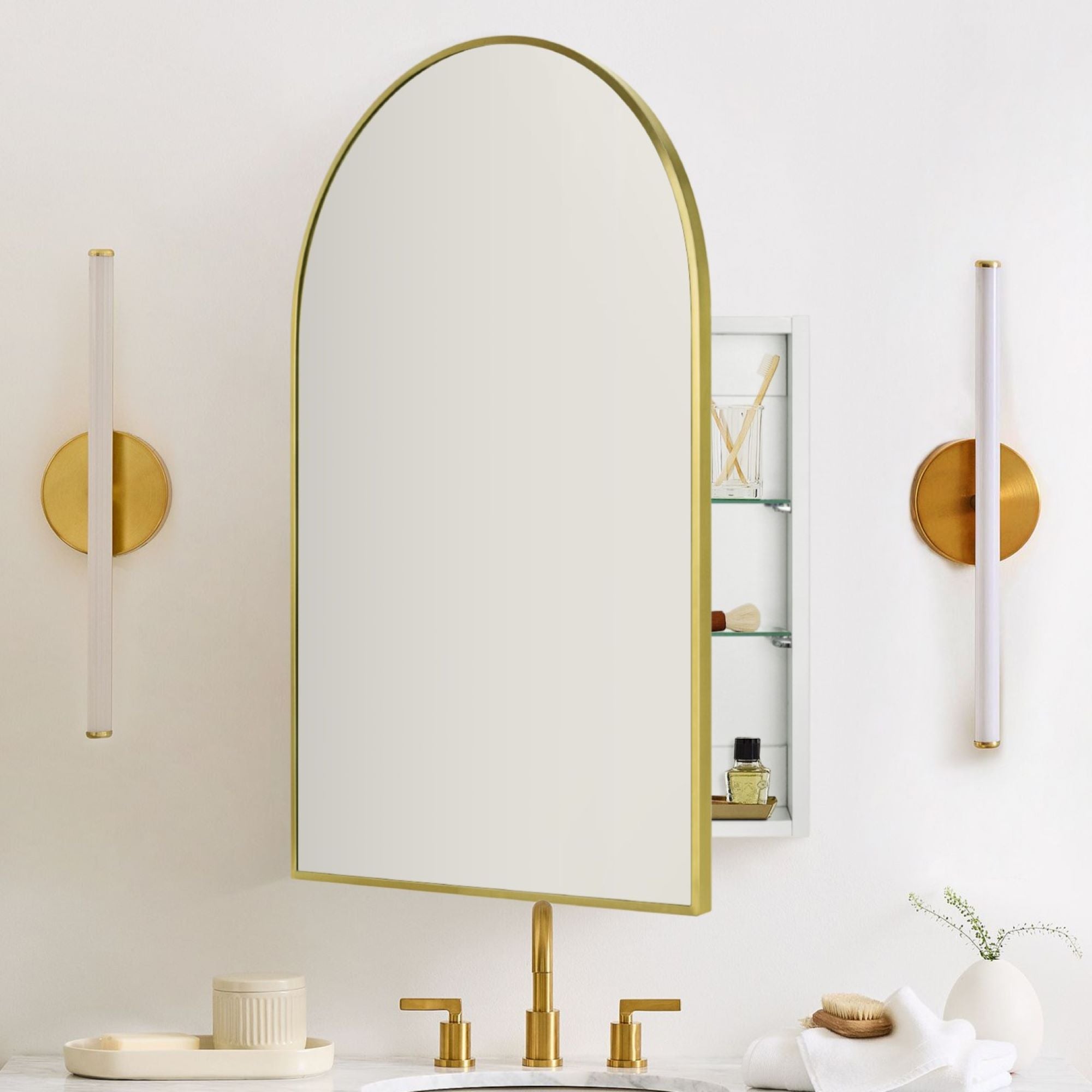 Arched Bathroom Medicine Cabinet with Mirror Recessed and Surface Mount Medicine Cabinet Mirror