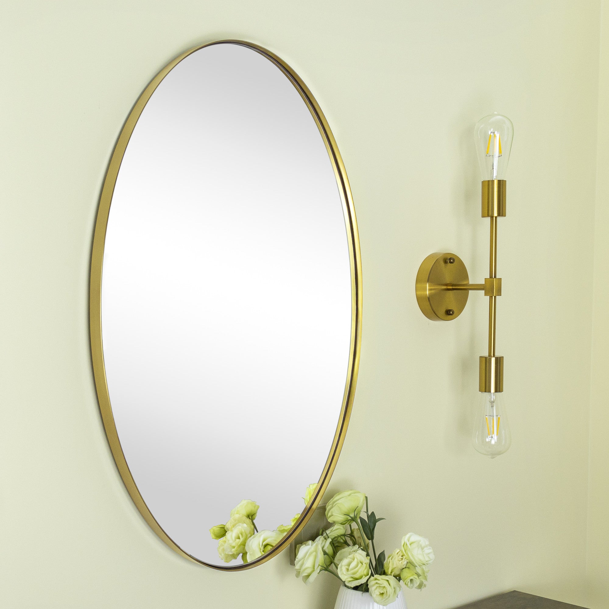 Oval Stainless Steel Framed Wall Mounted Bathroom Vanity Mirror