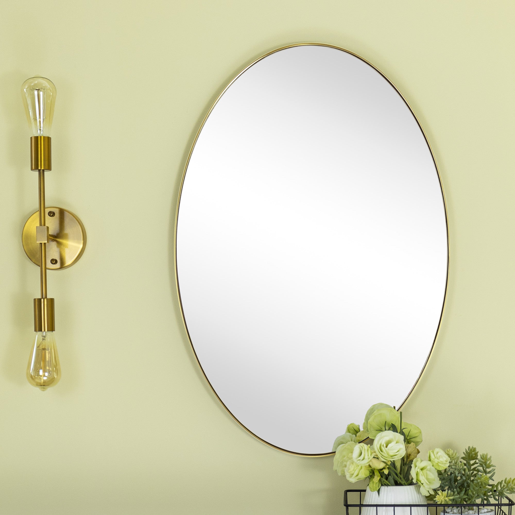 Oval Stainless Steel Framed Wall Mounted Bathroom Vanity Mirror