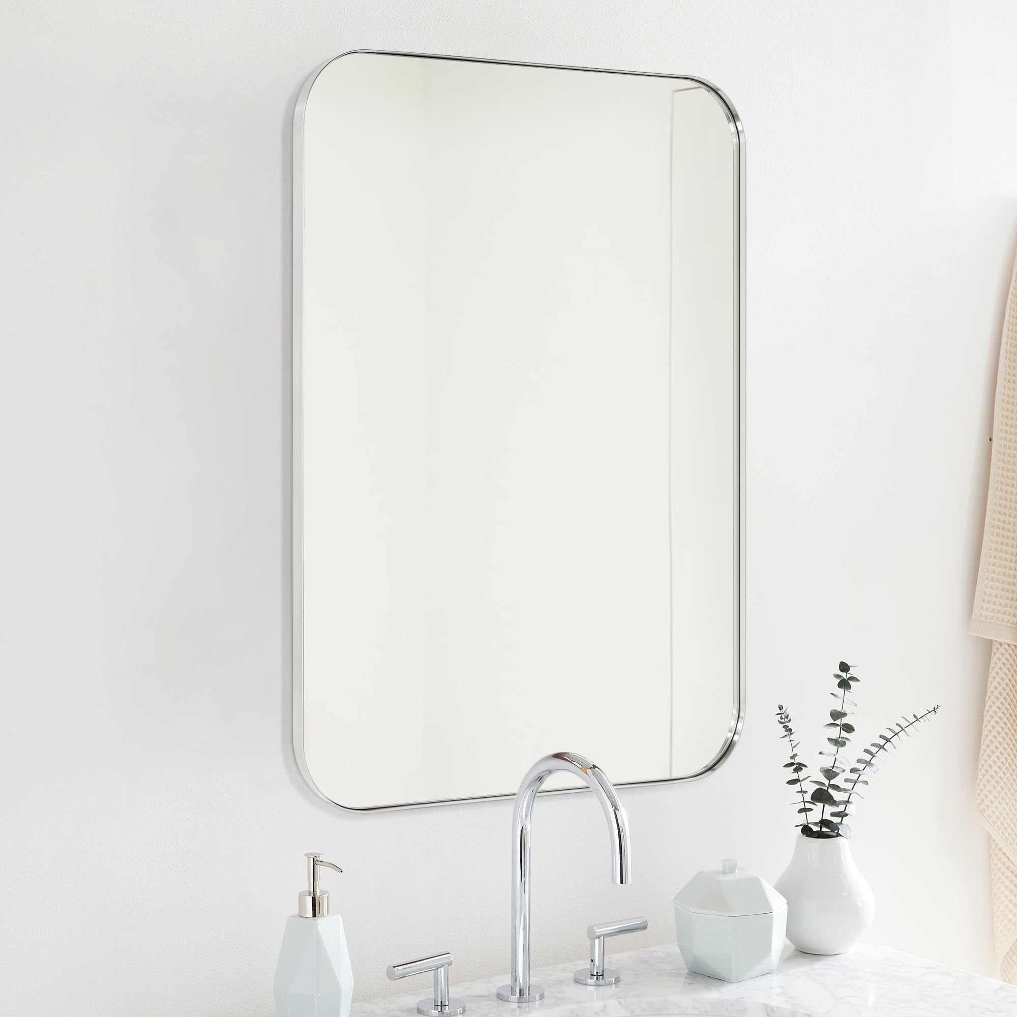 Rectangular Stainless Steel Framed Wall Mounted Bathroom Vanity Mirror
