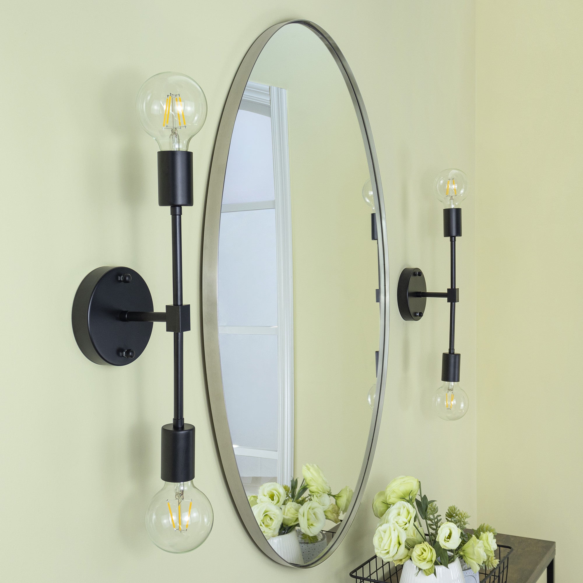 Oval Stainless Steel Framed Wall Mounted Bathroom Vanity Mirror