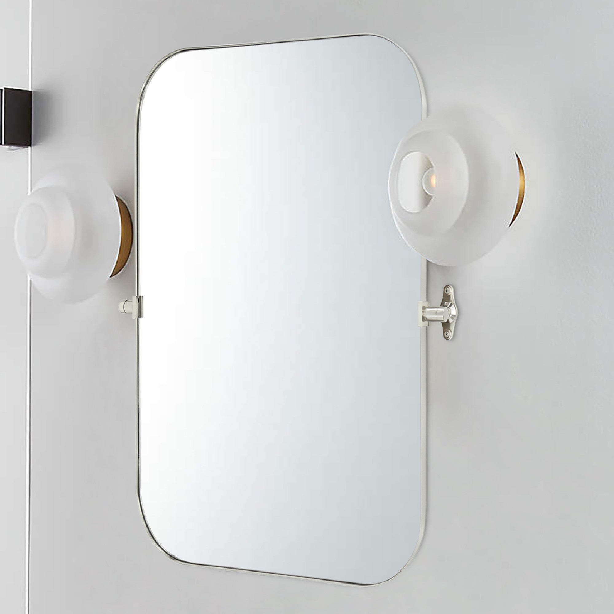 Rectangular Stainless Steel Framed Pivoting Wall Mounted Bathroom Vanity Mirror