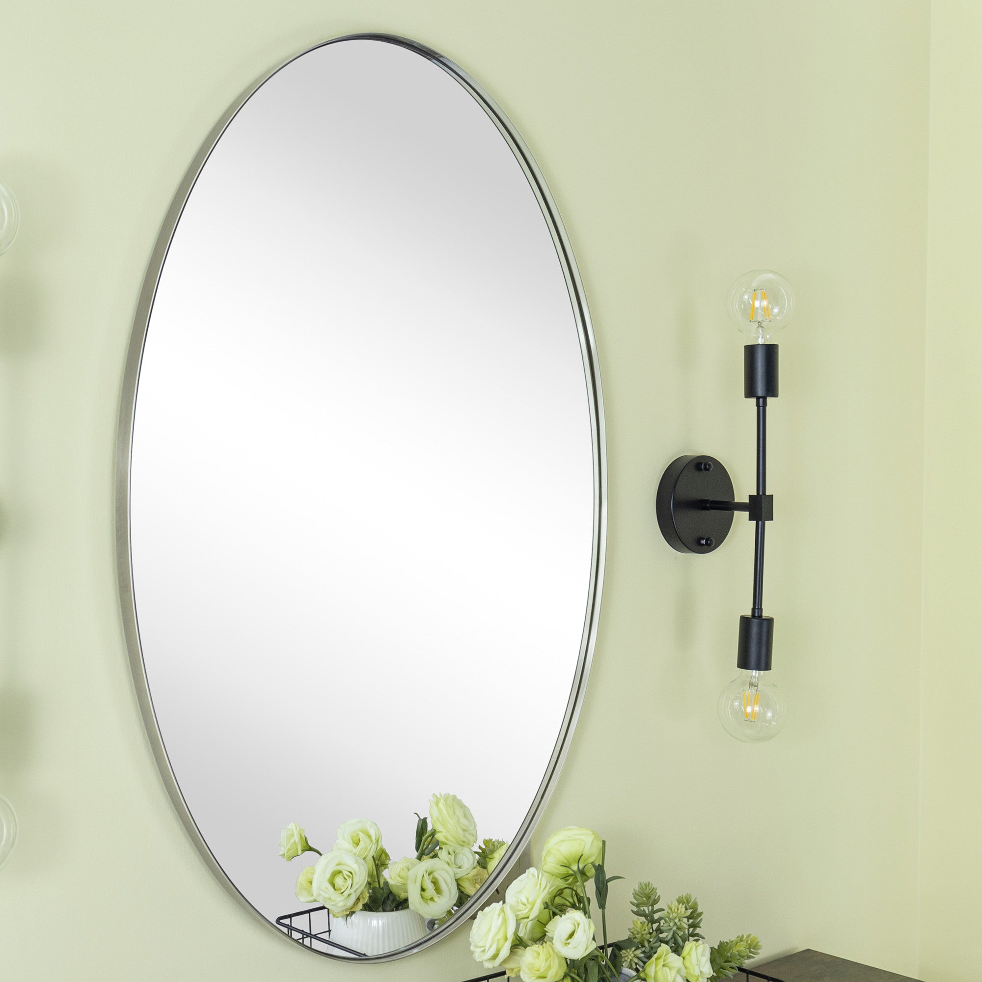 Oval Stainless Steel Framed Wall Mounted Bathroom Vanity Mirror