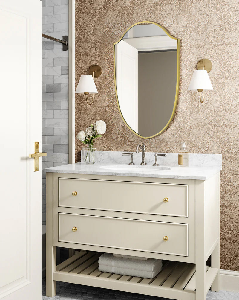 TEHOME Irregular Arched Metal Bathroom Mirror Accent Asymmetrical Mirror for Bathroom Vanity, Dresser, Mantel or Bedroom