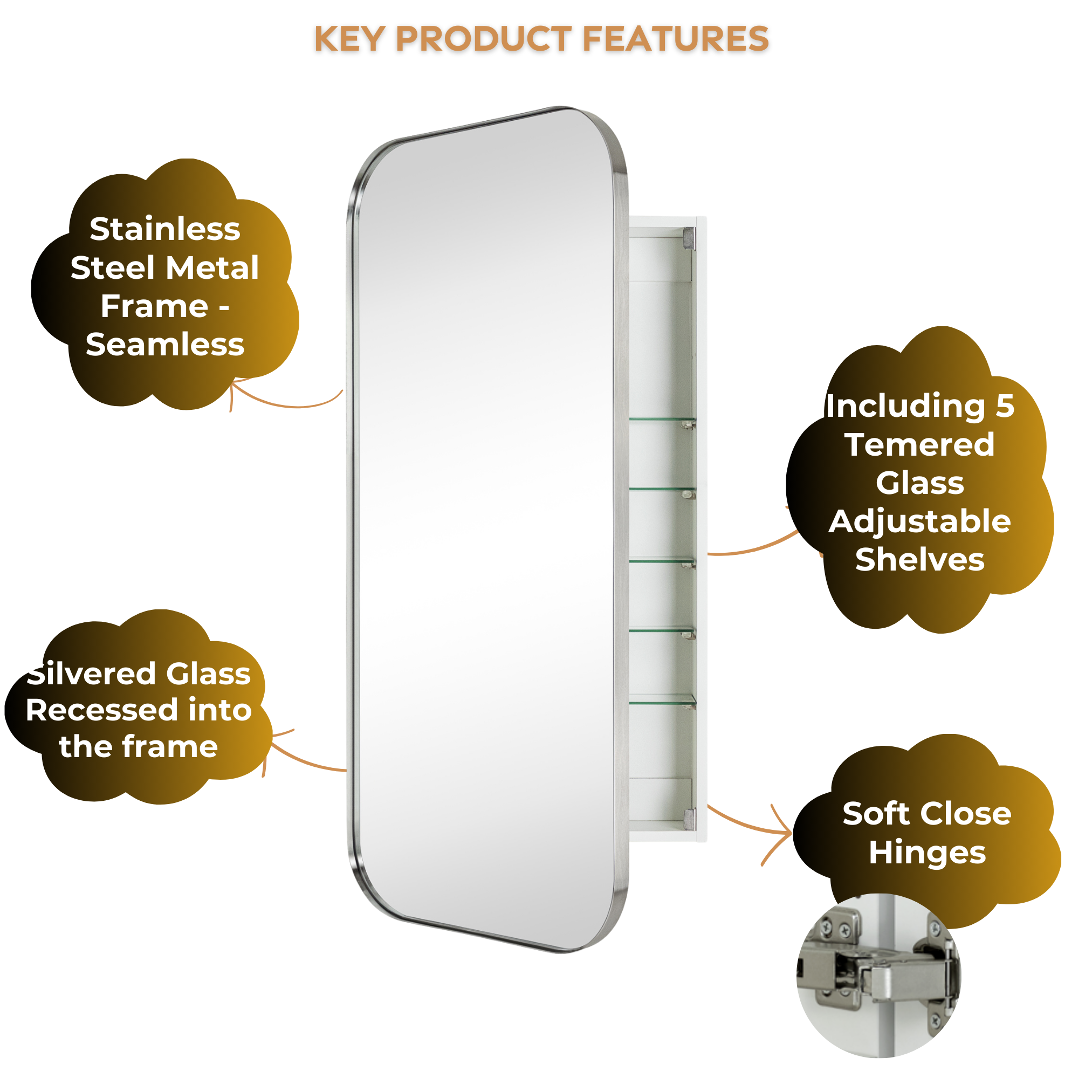 Surface and Recessed Mount Rectangular Long Narrow Stainless Steel Metal Framed Bathroom Medicine Cabinet with Mirror, 20'' W x 40'' H