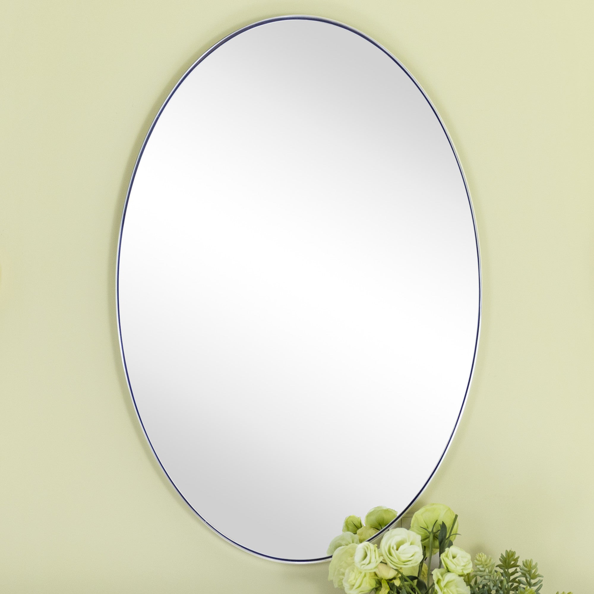 Oval Stainless Steel Framed Wall Mounted Bathroom Vanity Mirror