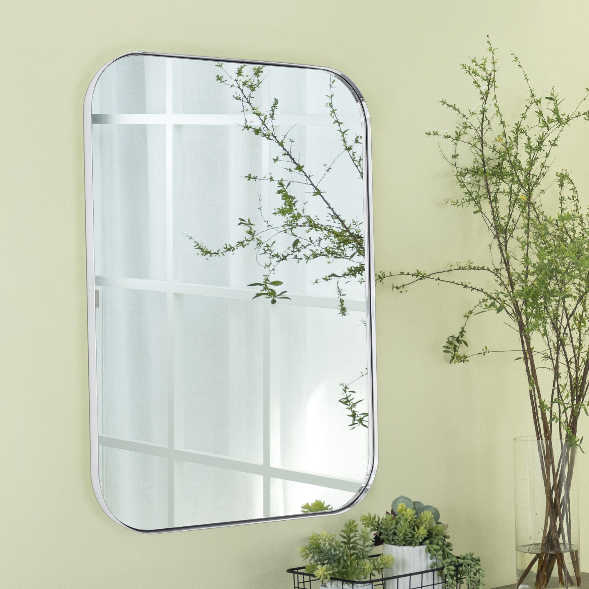 Rectangular Stainless Steel Framed Wall Mounted Bathroom Vanity Mirror