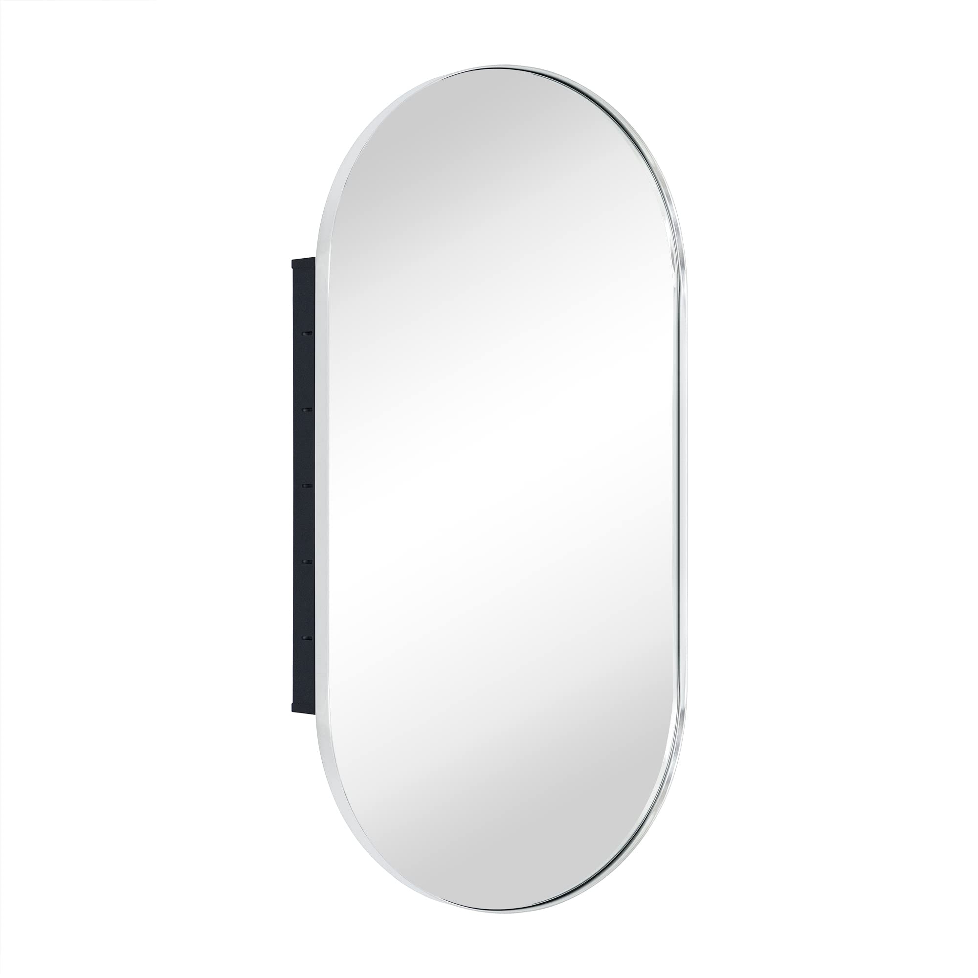 Oval Pill Shape Metal Framed Recessed Medicine Cabinet with Mirror
