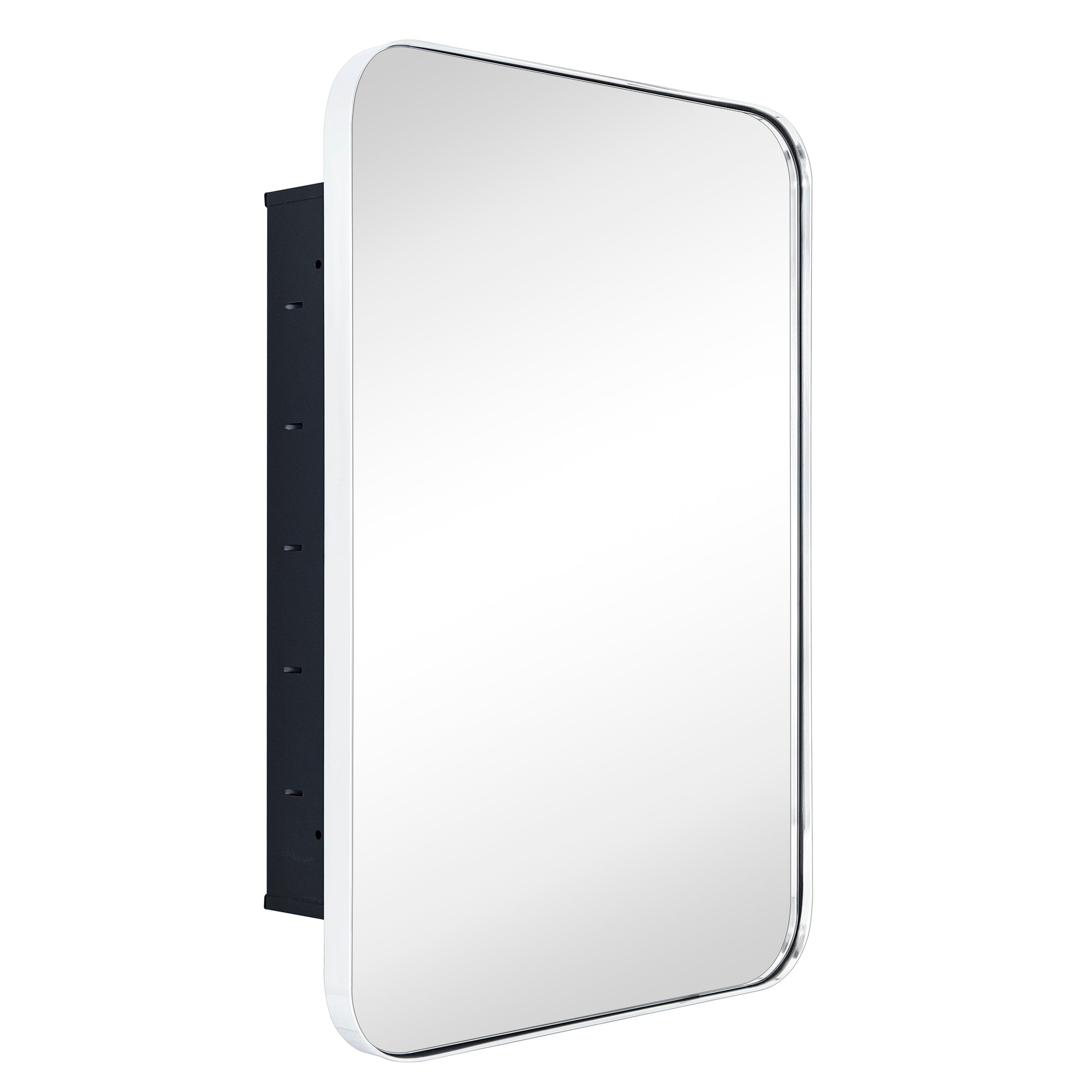 Rounded Rectangular Stainless Steel Recessed Framed Medicine Cabinet with Mirror