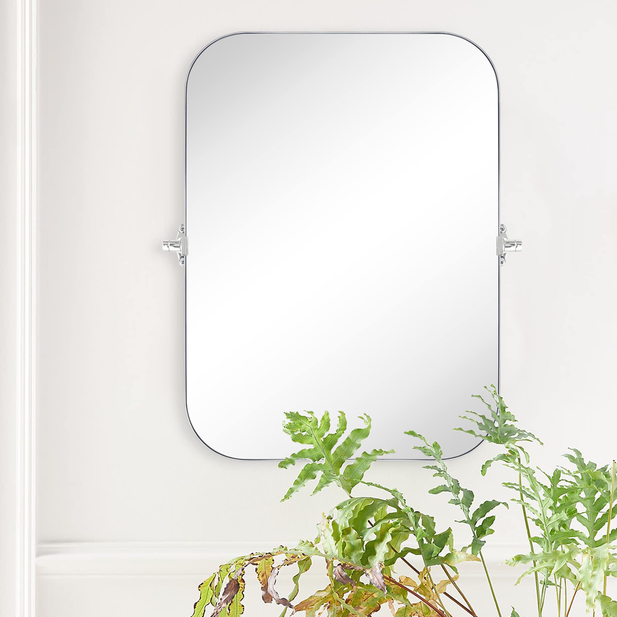 Rectangular Stainless Steel Framed Pivoting Wall Mounted Bathroom Vanity Mirror