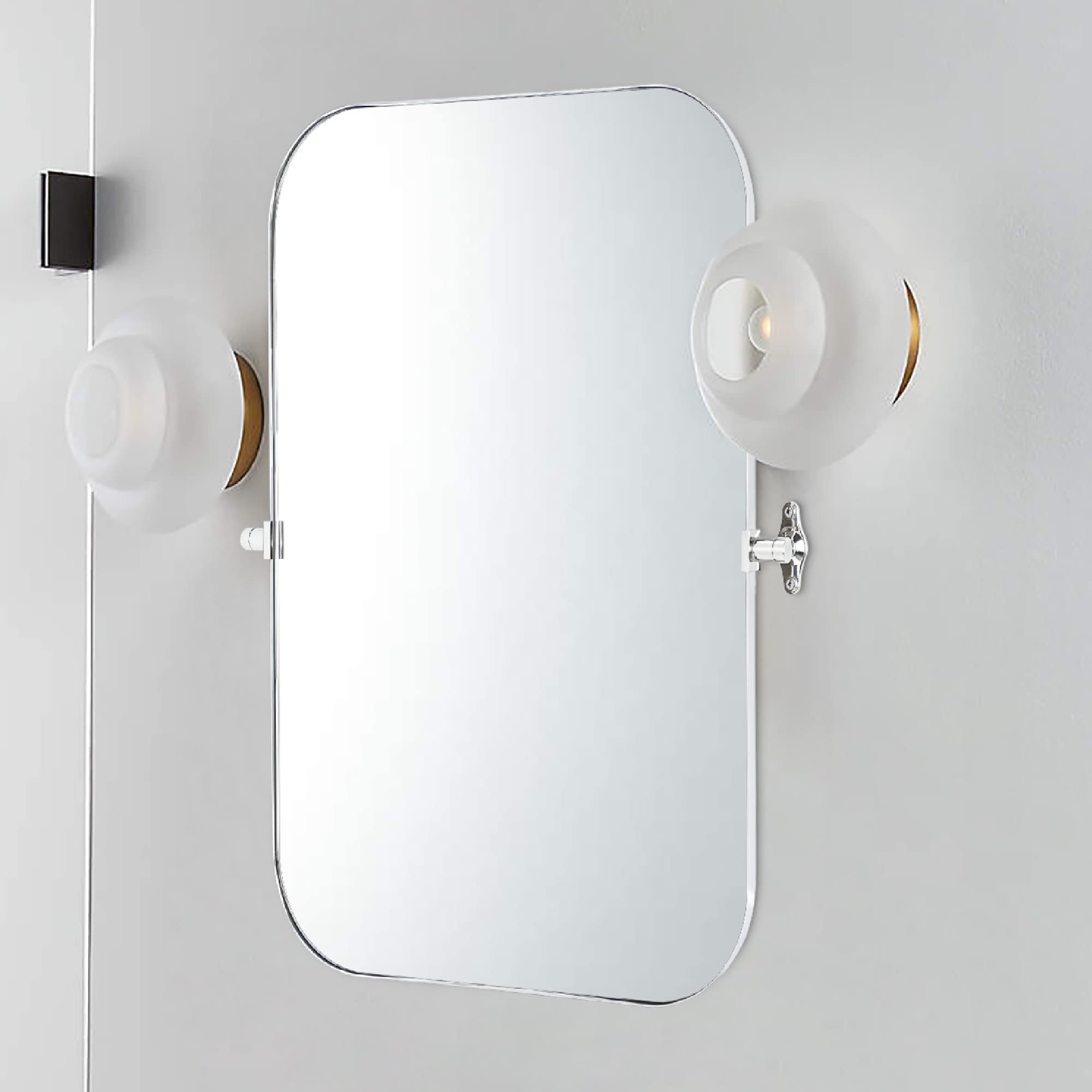 Rectangular Stainless Steel Framed Pivoting Wall Mounted Bathroom Vanity Mirror
