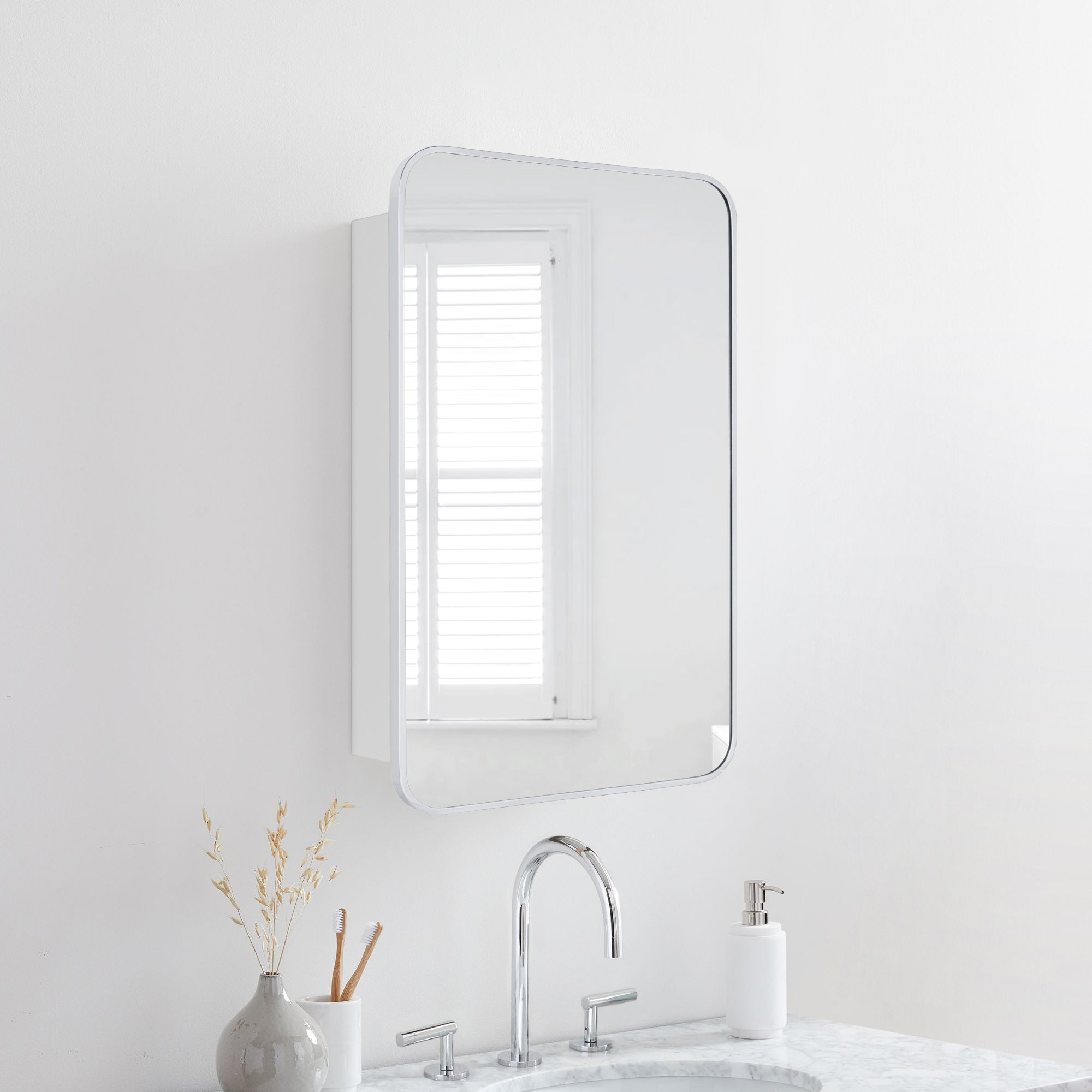 Garnes Rectangular Recessed or Surface Mount Metal Framed Medicine Cabinet with Mirror