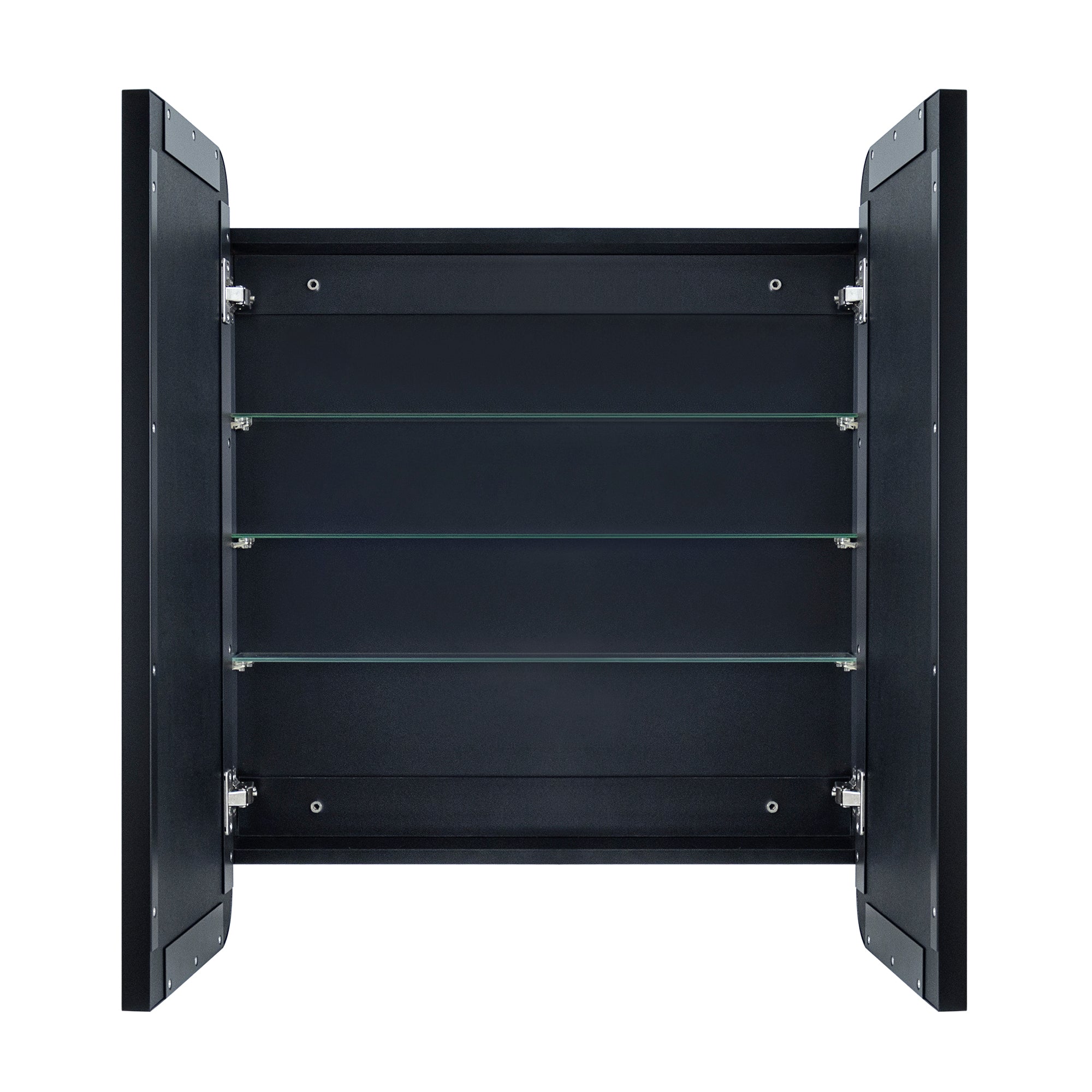 Double Door Rectangular Metal Framed Rounded Bathroom Medicine Cabinet with Mirror