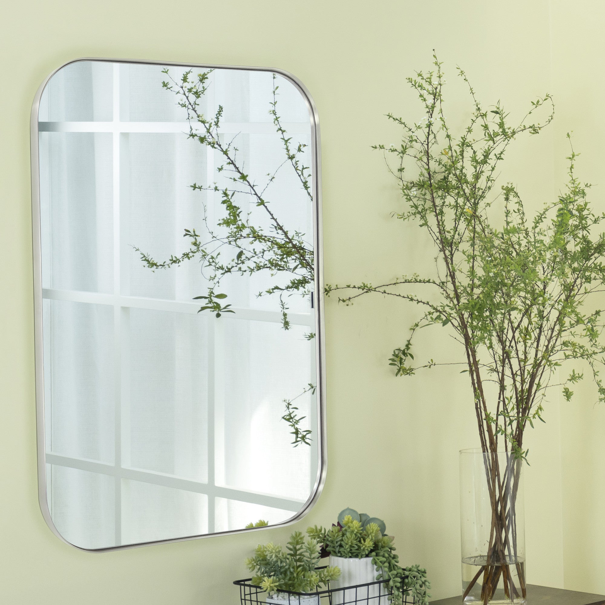 Rectangular Stainless Steel Framed Wall Mounted Bathroom Vanity Mirror