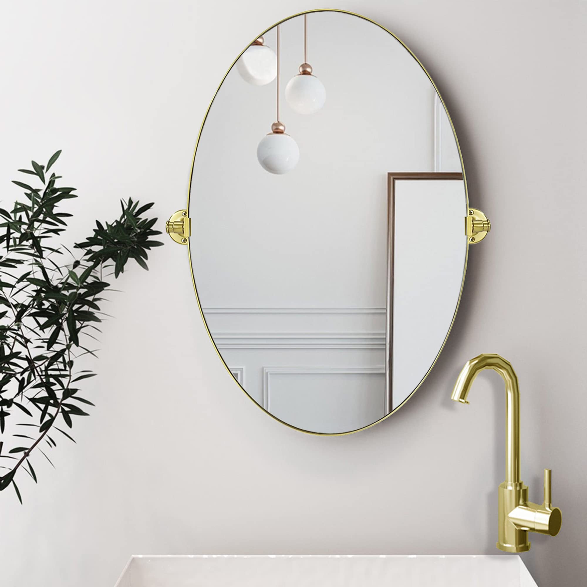 Pivoting Oval Mirror Tilt Mirror for Bathroom Swivel Metal Framed Wall Mounted Bathroom Vanity Mirror
