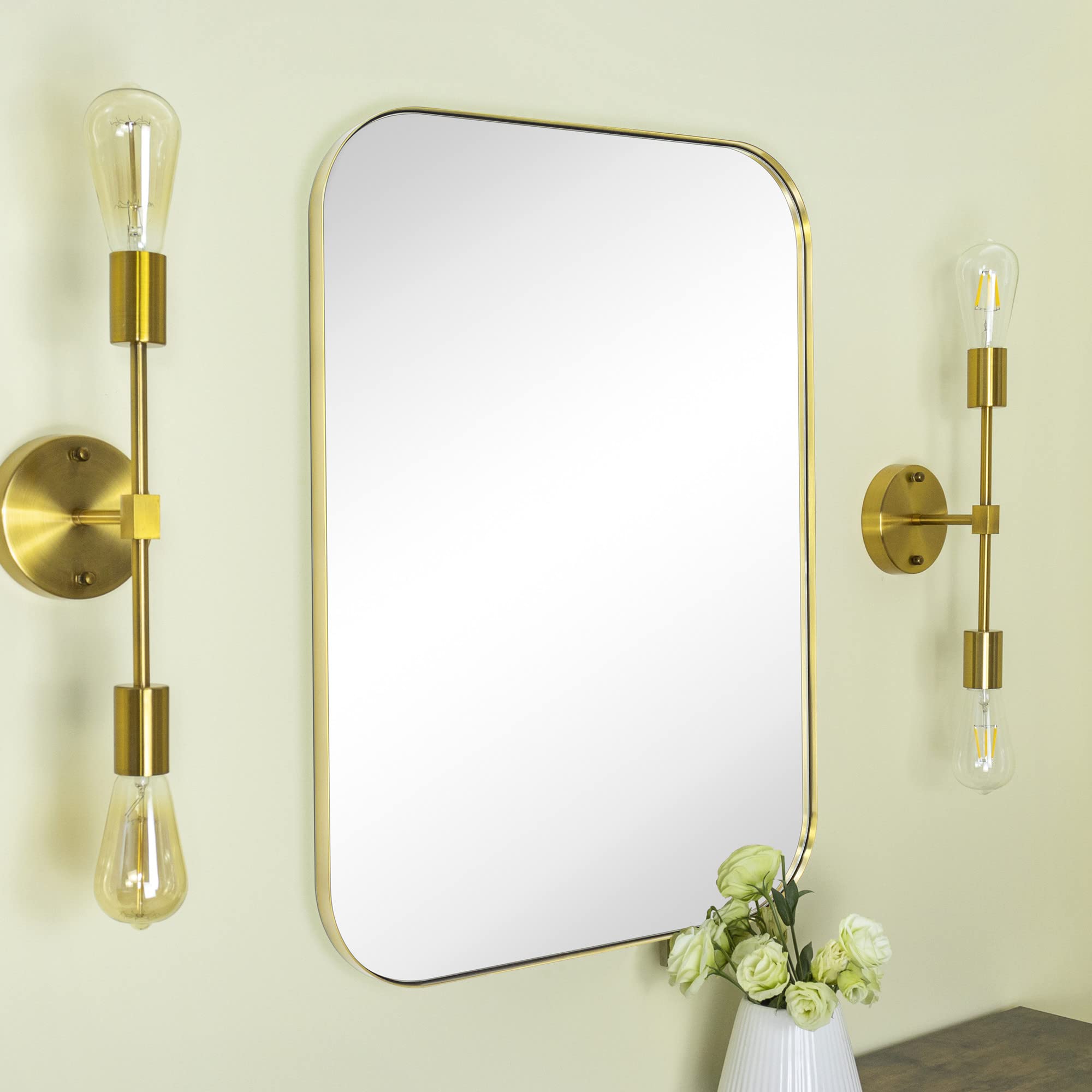 Rectangular Stainless Steel Framed Wall Mounted Bathroom Vanity Mirror