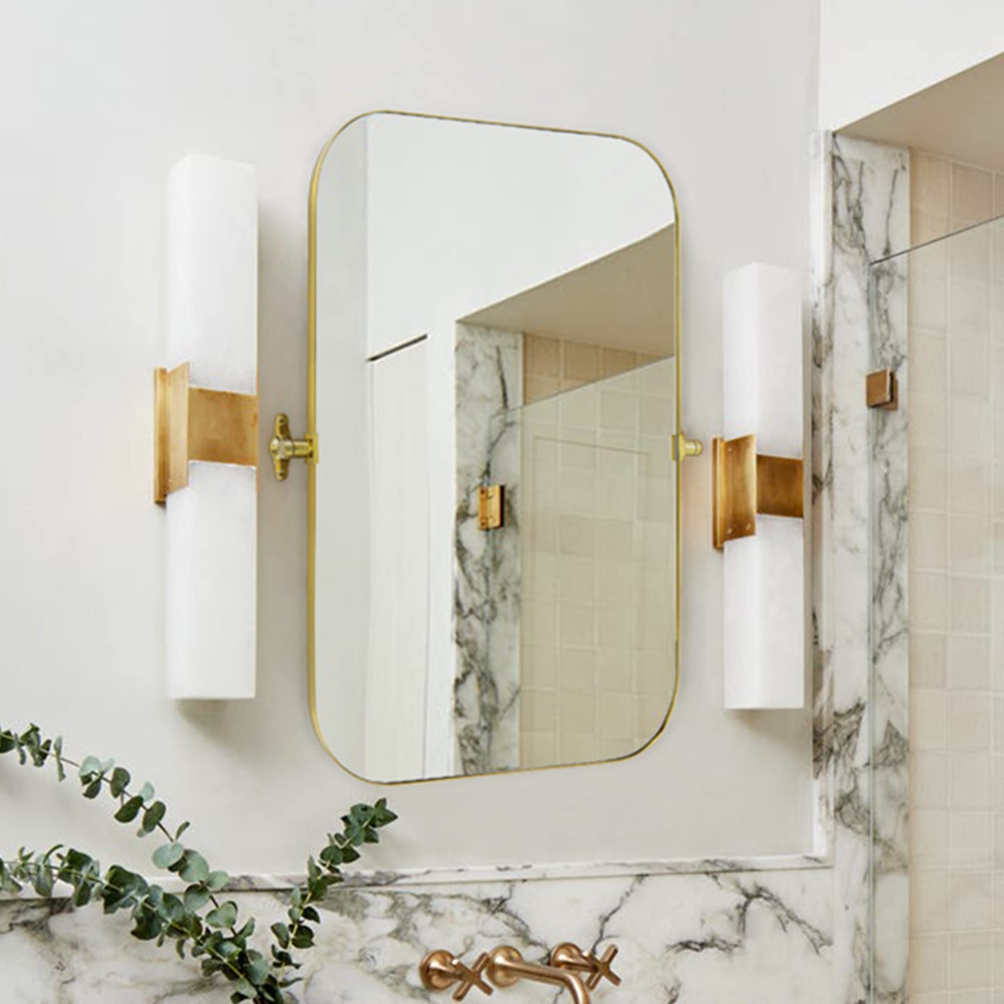 Rectangular Stainless Steel Framed Pivoting Wall Mounted Bathroom Vanity Mirror