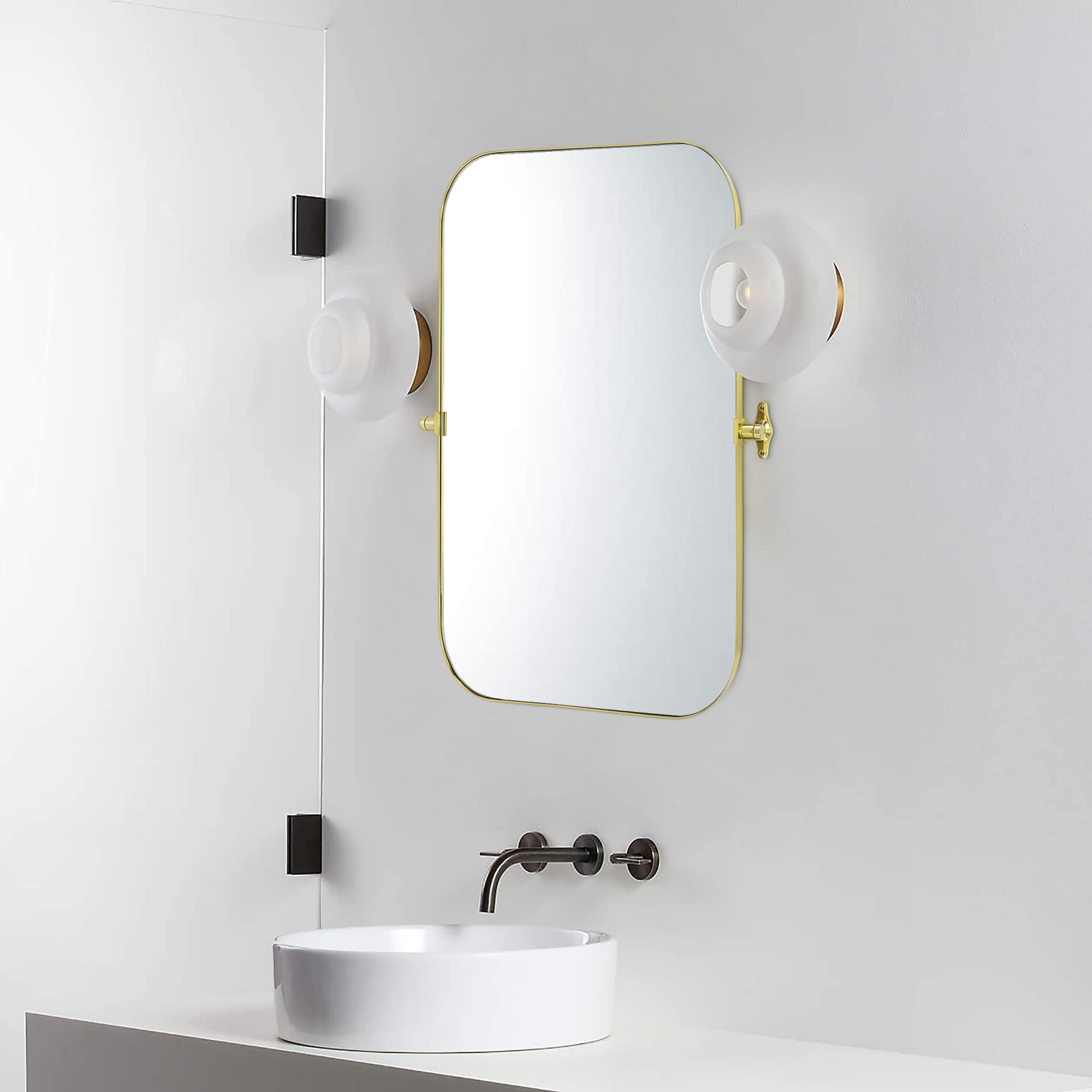 Rectangular Stainless Steel Framed Pivoting Wall Mounted Bathroom Vanity Mirror