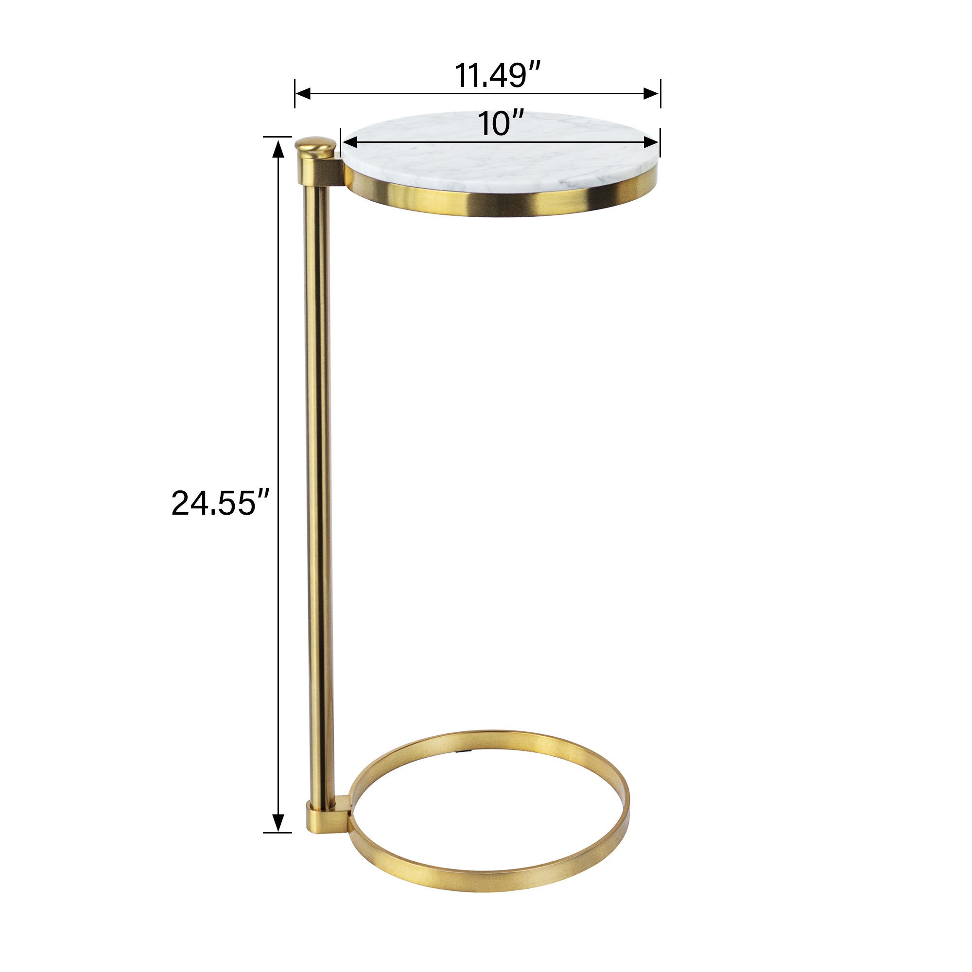 C Shaped Martini Drink Round Table with Black or Gold Metal Base, Carrara Marble top