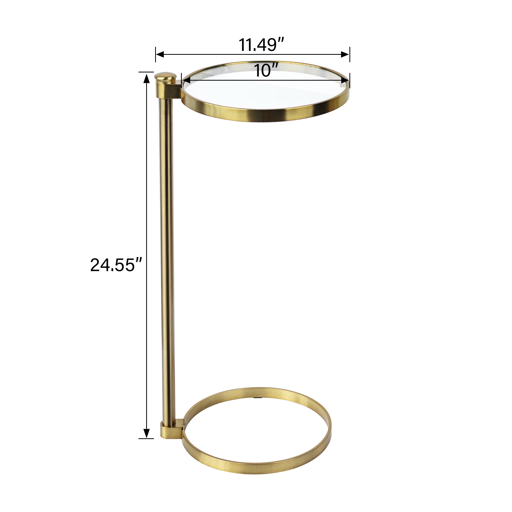 C Shaped Martini Drink Round Table with Black or Gold Metal Base, Tempered Glass top