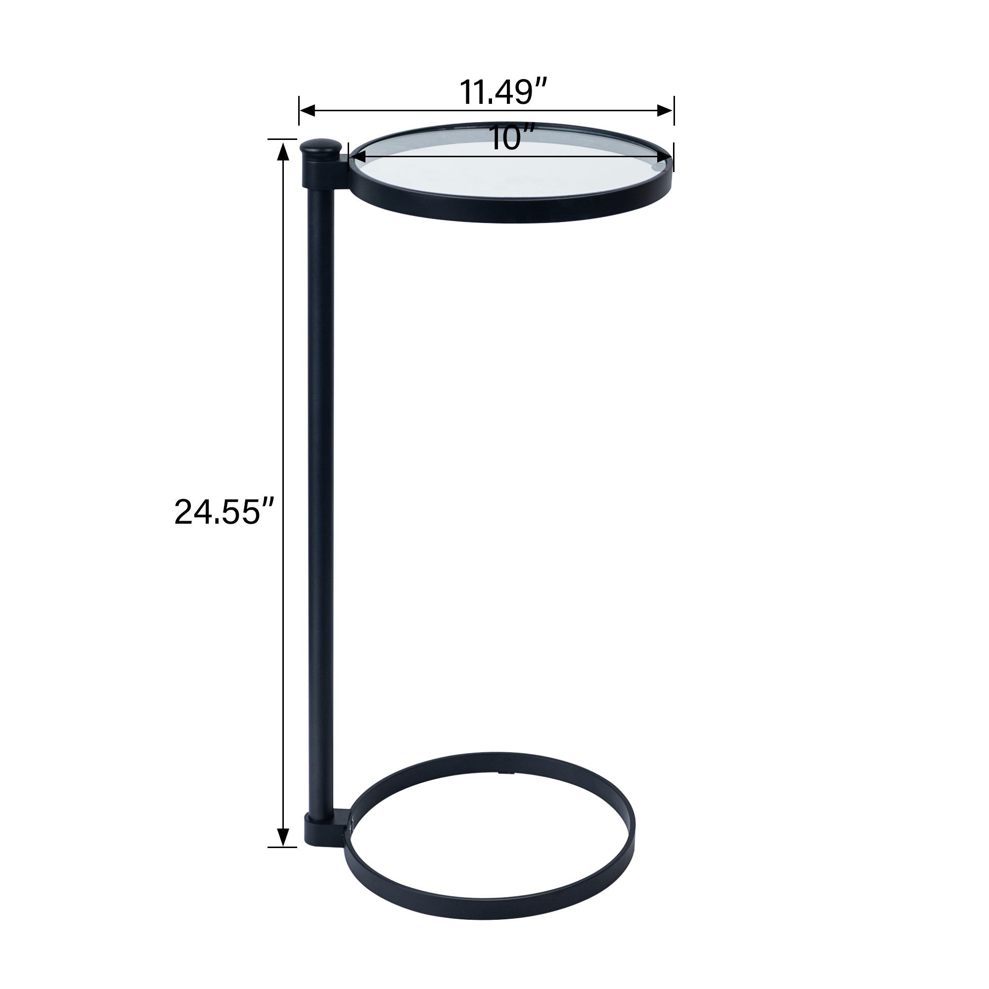 C Shaped Martini Drink Round Table with Black or Gold Metal Base, Tempered Glass top