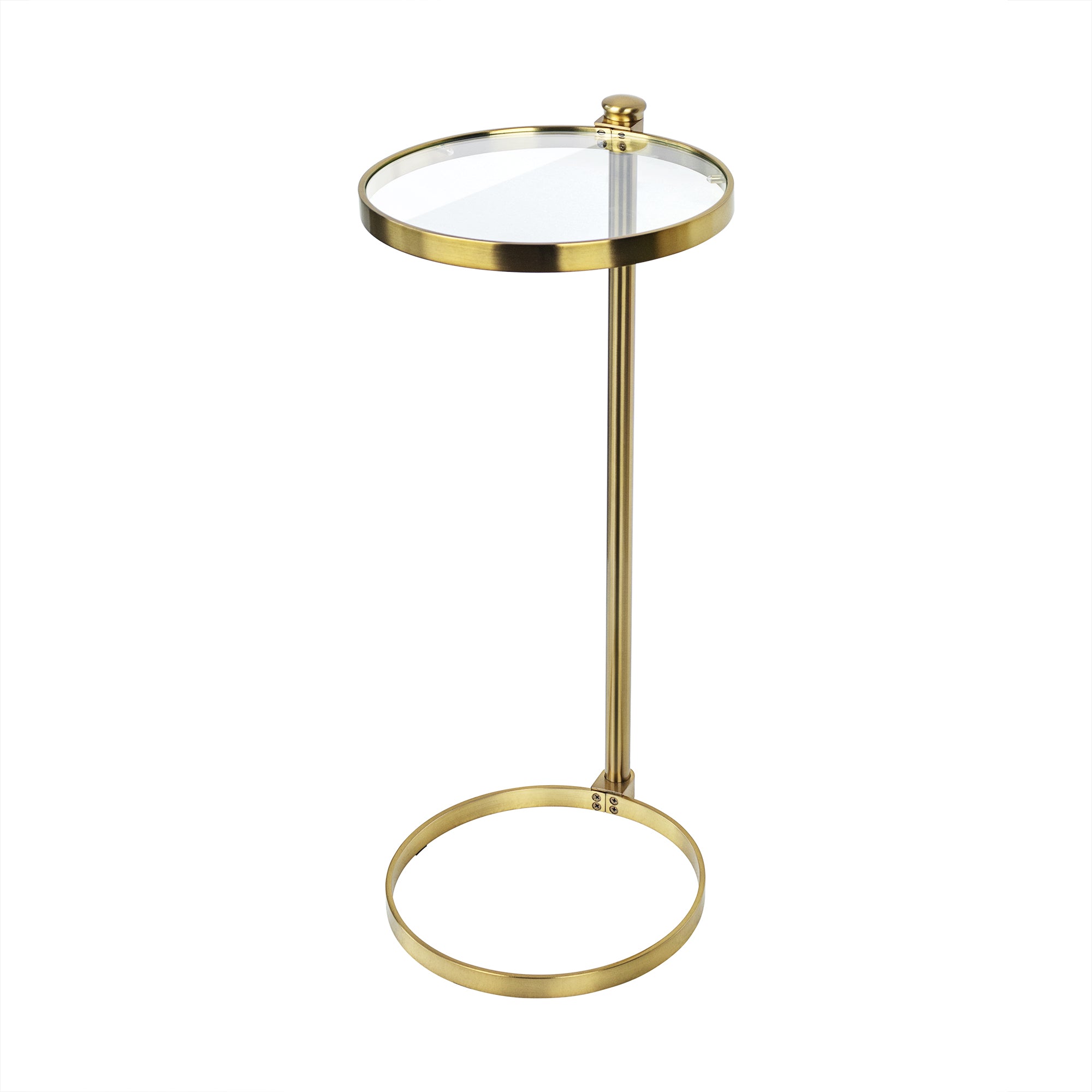C Shaped Martini Drink Round Table with Black or Gold Metal Base, Tempered Glass top
