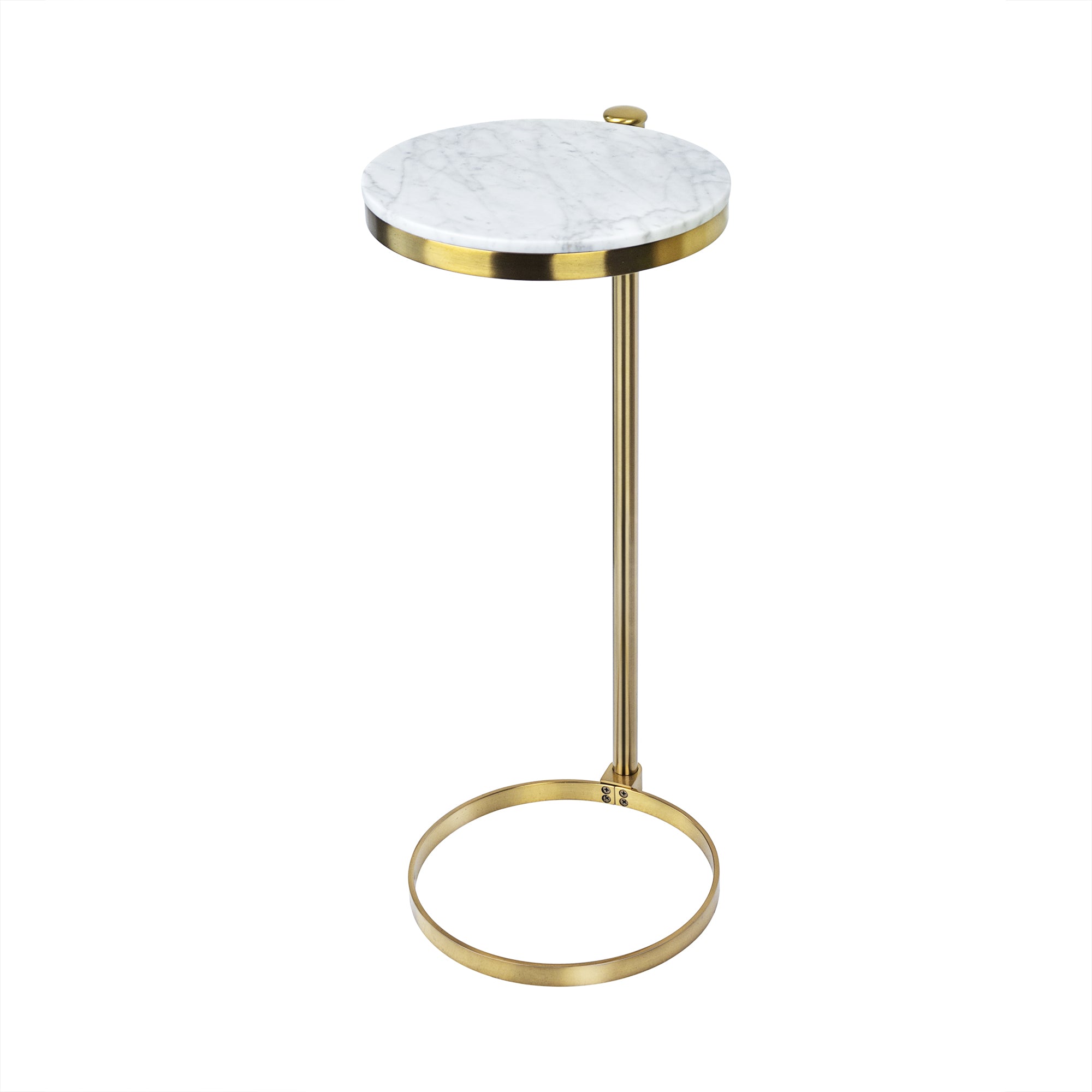 C Shaped Martini Drink Round Table with Black or Gold Metal Base, Carrara Marble top