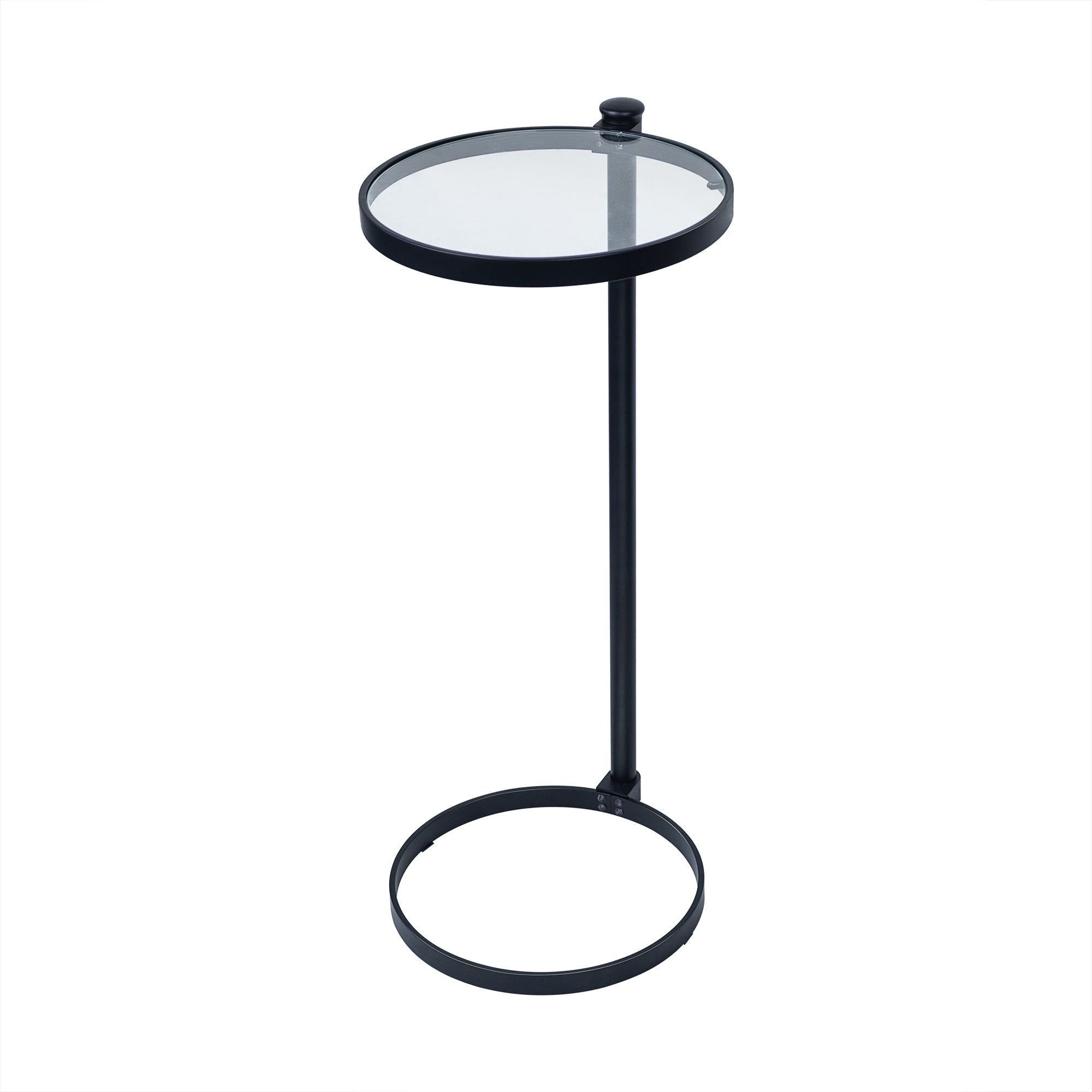 C Shaped Martini Drink Round Table with Black or Gold Metal Base, Tempered Glass top