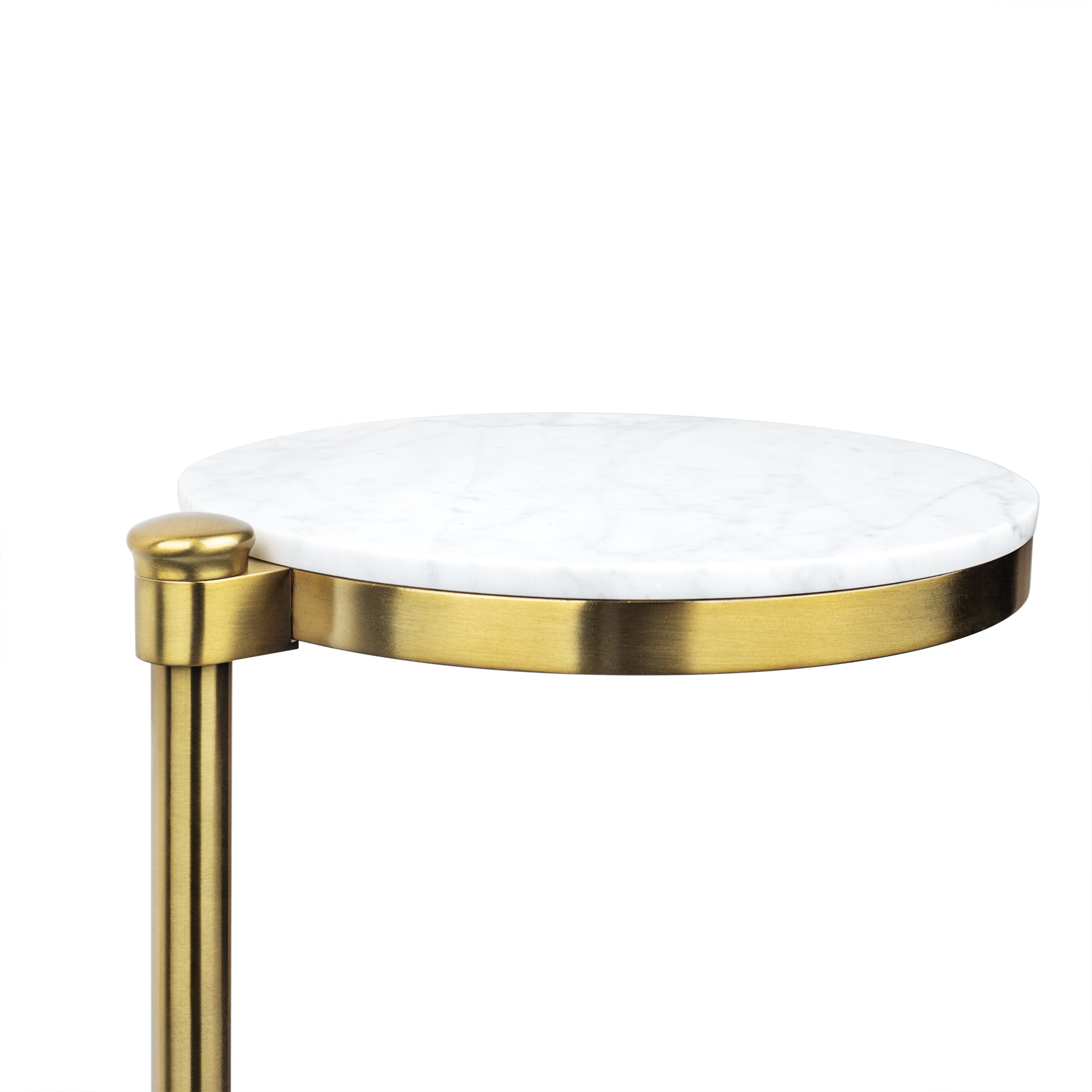 C Shaped Martini Drink Round Table with Black or Gold Metal Base, Carrara Marble top