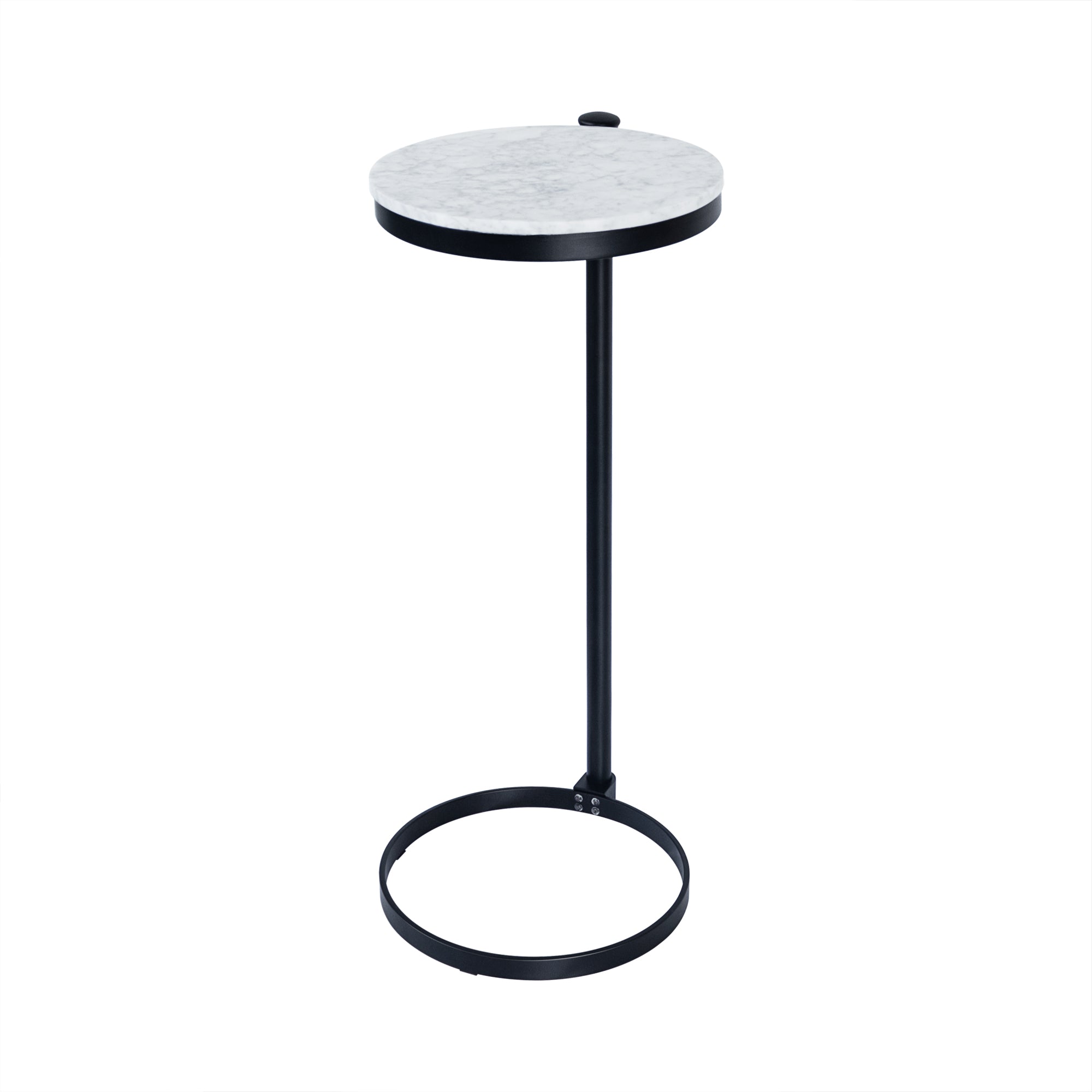 C Shaped Martini Drink Round Table with Black or Gold Metal Base, Carrara Marble top