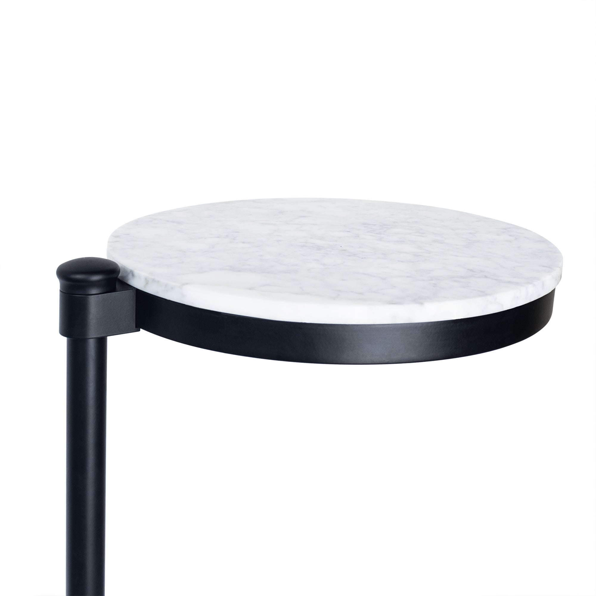 C Shaped Martini Drink Round Table with Black or Gold Metal Base, Carrara Marble top