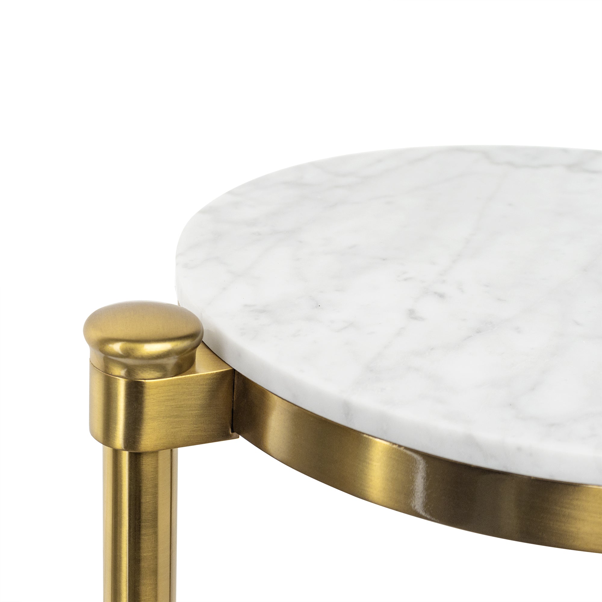 C Shaped Martini Drink Round Table with Black or Gold Metal Base, Carrara Marble top