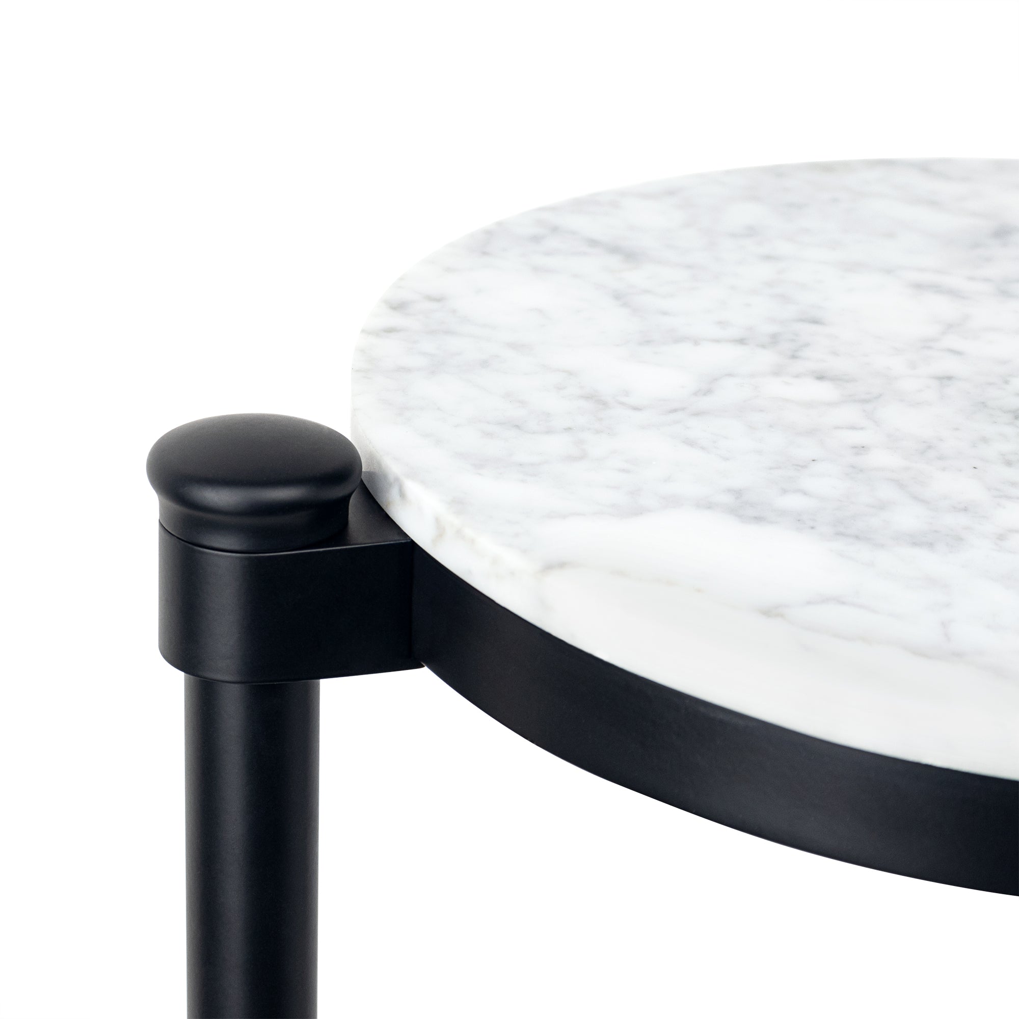 C Shaped Martini Drink Round Table with Black or Gold Metal Base, Carrara Marble top