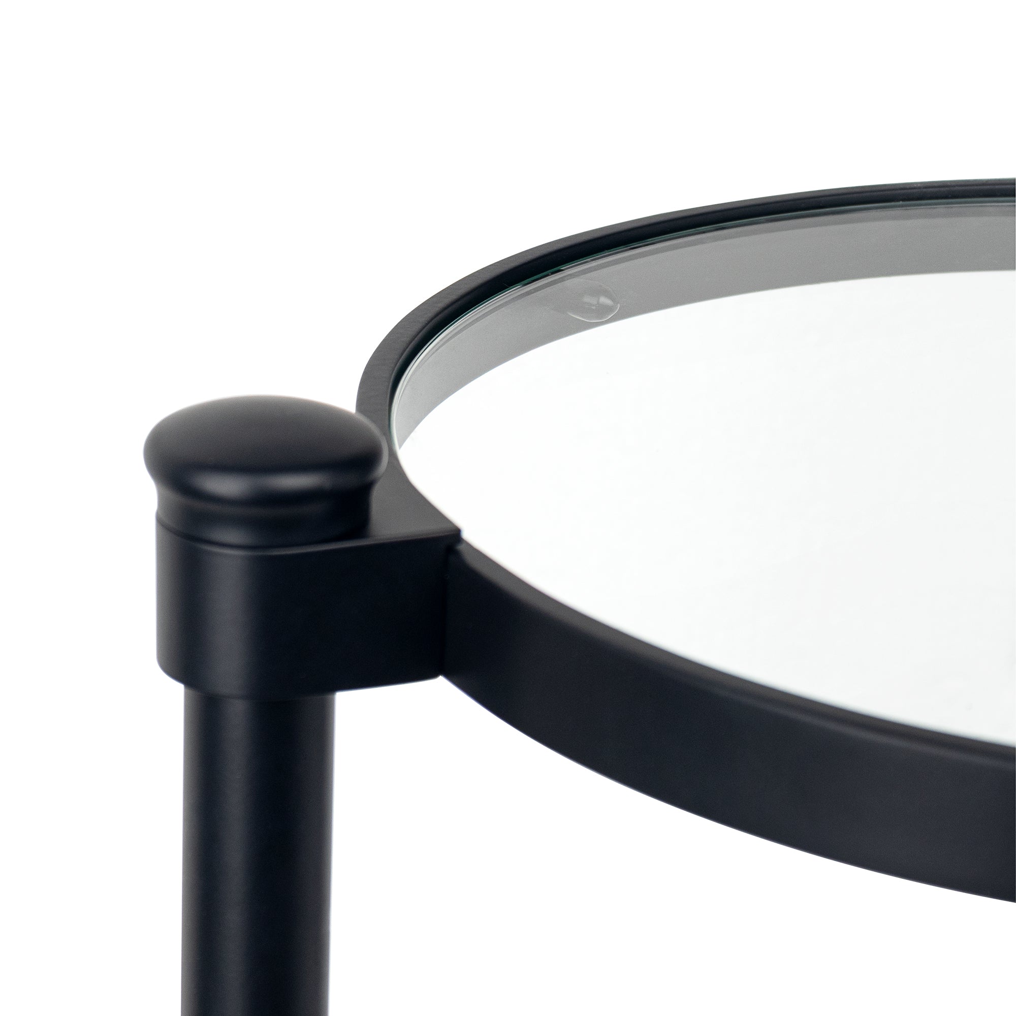 C Shaped Martini Drink Round Table with Black or Gold Metal Base, Tempered Glass top