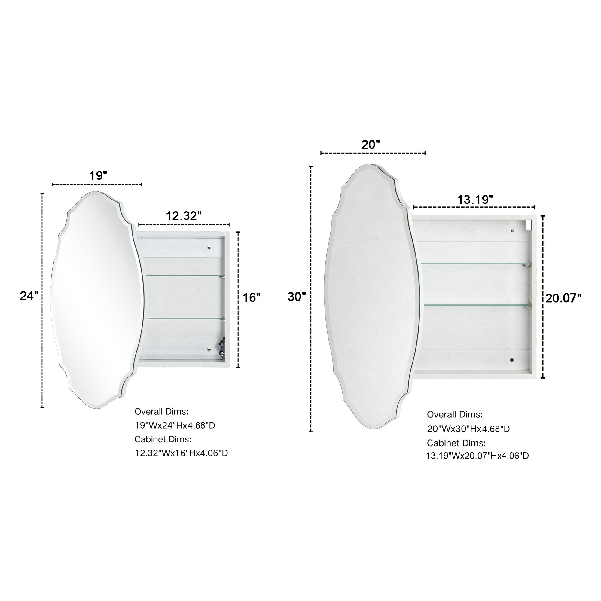 Frameless Irregular Medicine Cabinet with Beveled Mirror Surface Bathroom Medicine Cabinet Mirror with Storage for Bathroom
