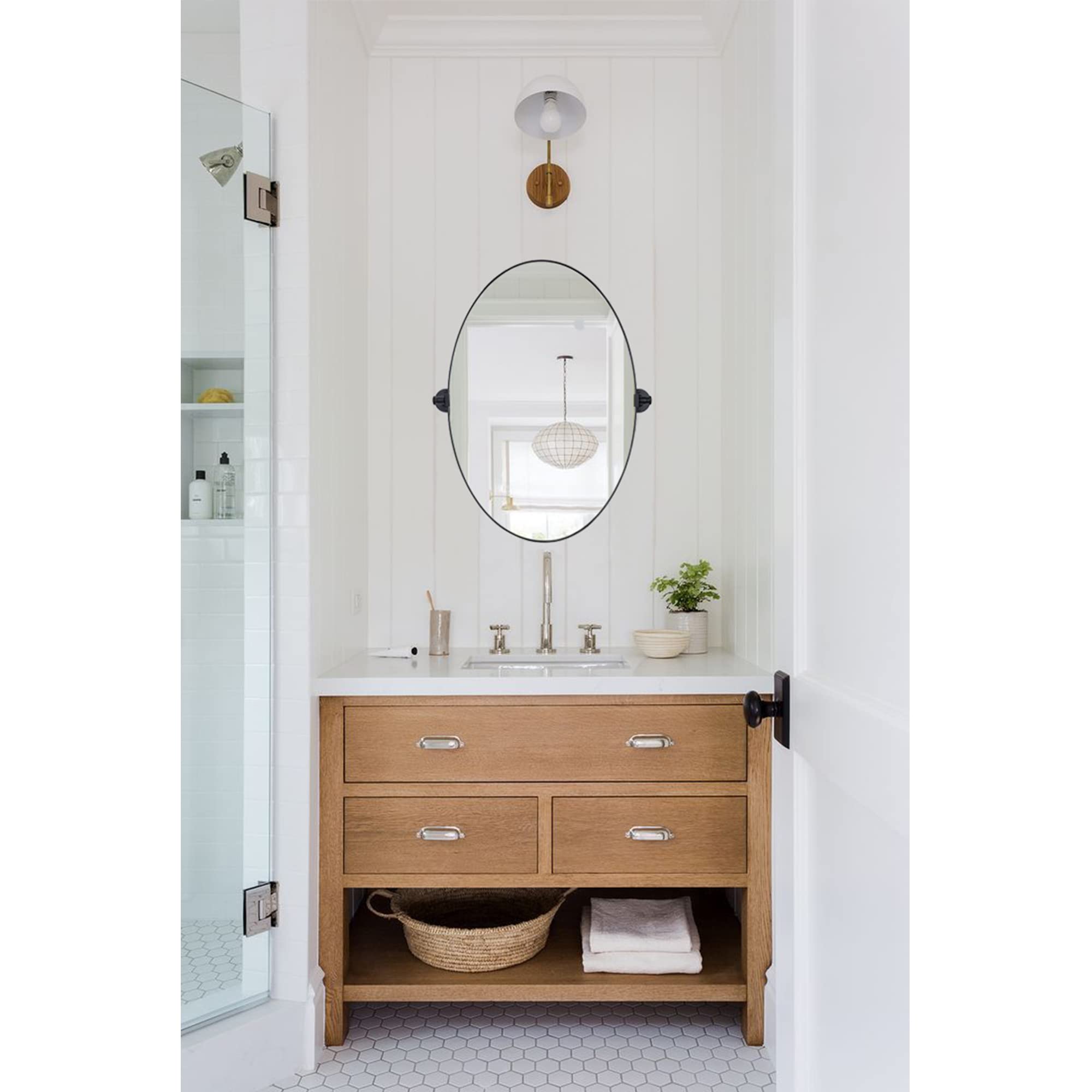 Pivoting Oval Mirror Tilt Mirror for Bathroom Swivel Metal Framed Wall Mounted Bathroom Vanity Mirror