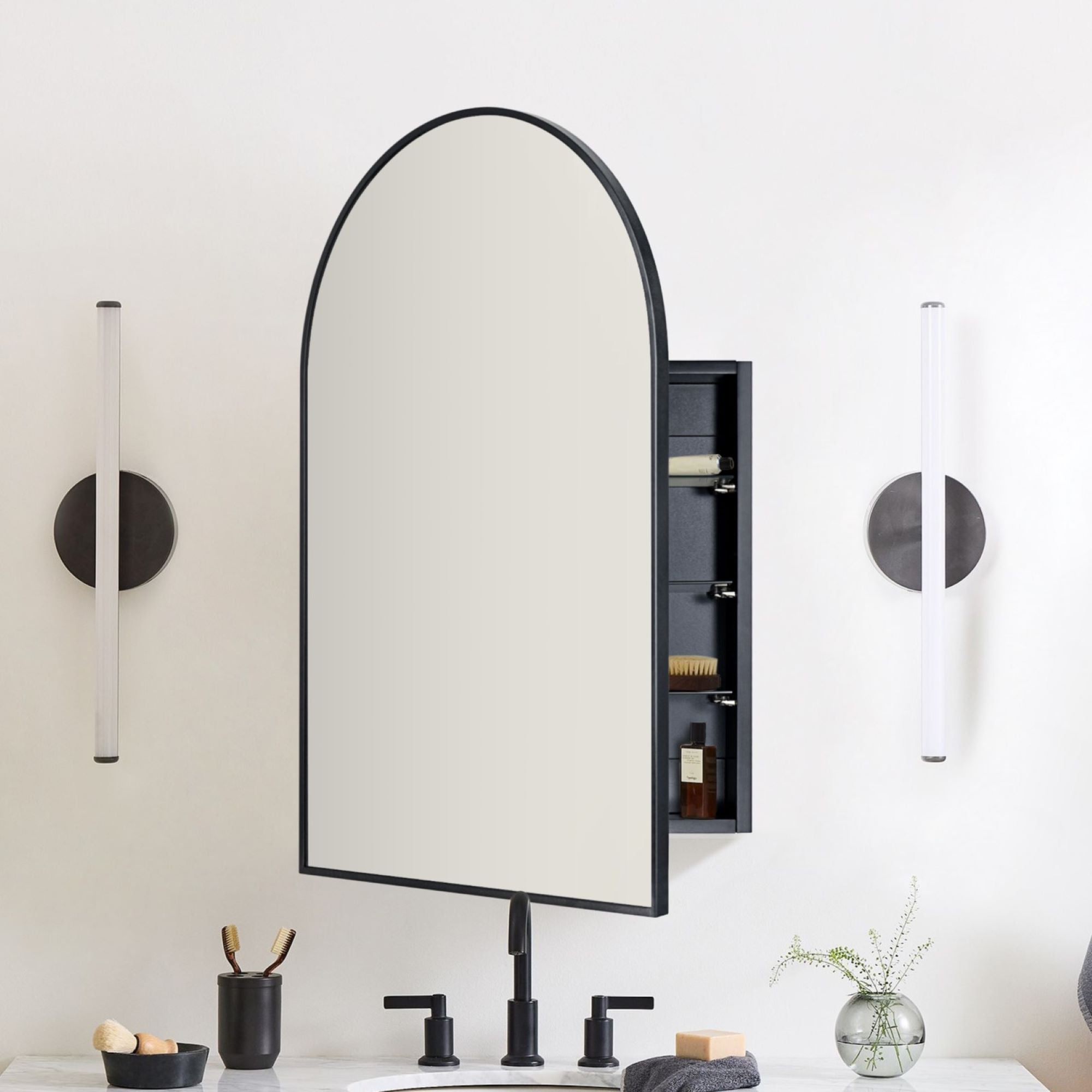 Arched Bathroom Medicine Cabinet with Mirror Recessed and Surface Mount Medicine Cabinet Mirror