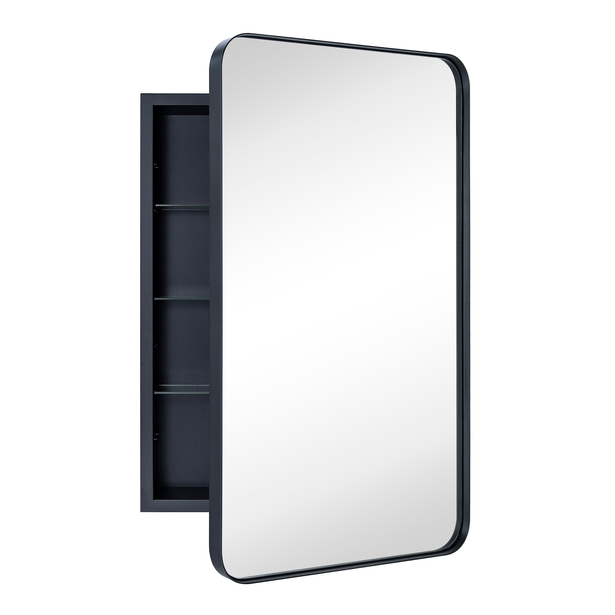 Rounded Rectangular Stainless Steel Recessed Framed Medicine Cabinet with Mirror