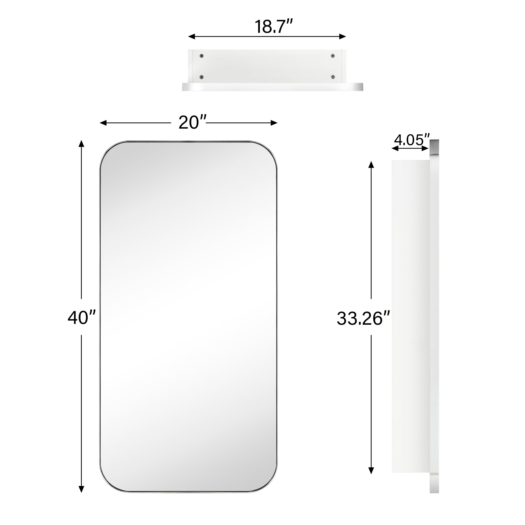 Surface and Recessed Mount Rectangular Long Narrow Stainless Steel Metal Framed Bathroom Medicine Cabinet with Mirror, 20'' W x 40'' H