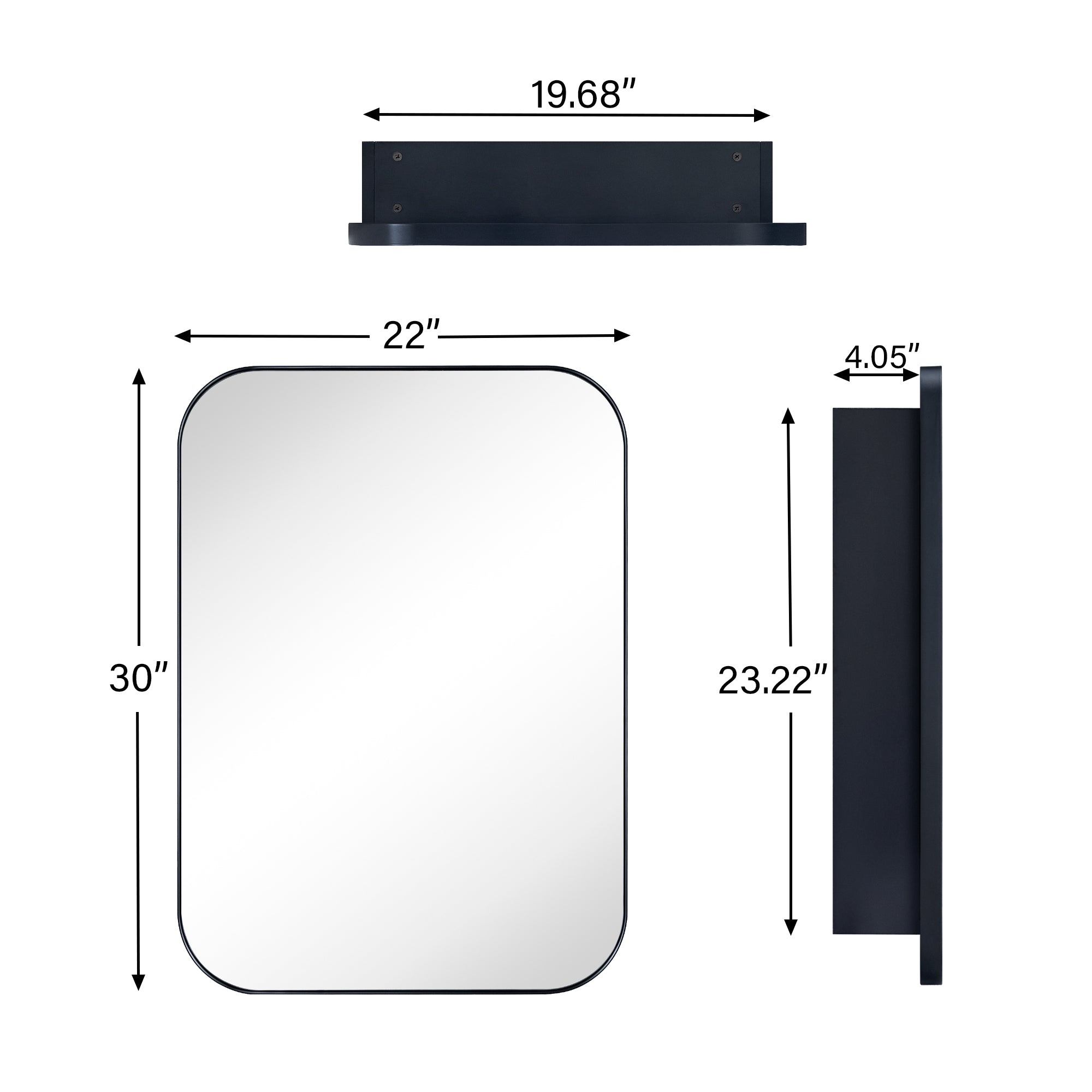 Surface and Recessed Mount Rectangular Stainless Steel Metal Framed Bathroom Medicine Cabinet with Mirror, 22'' W x 30'' H